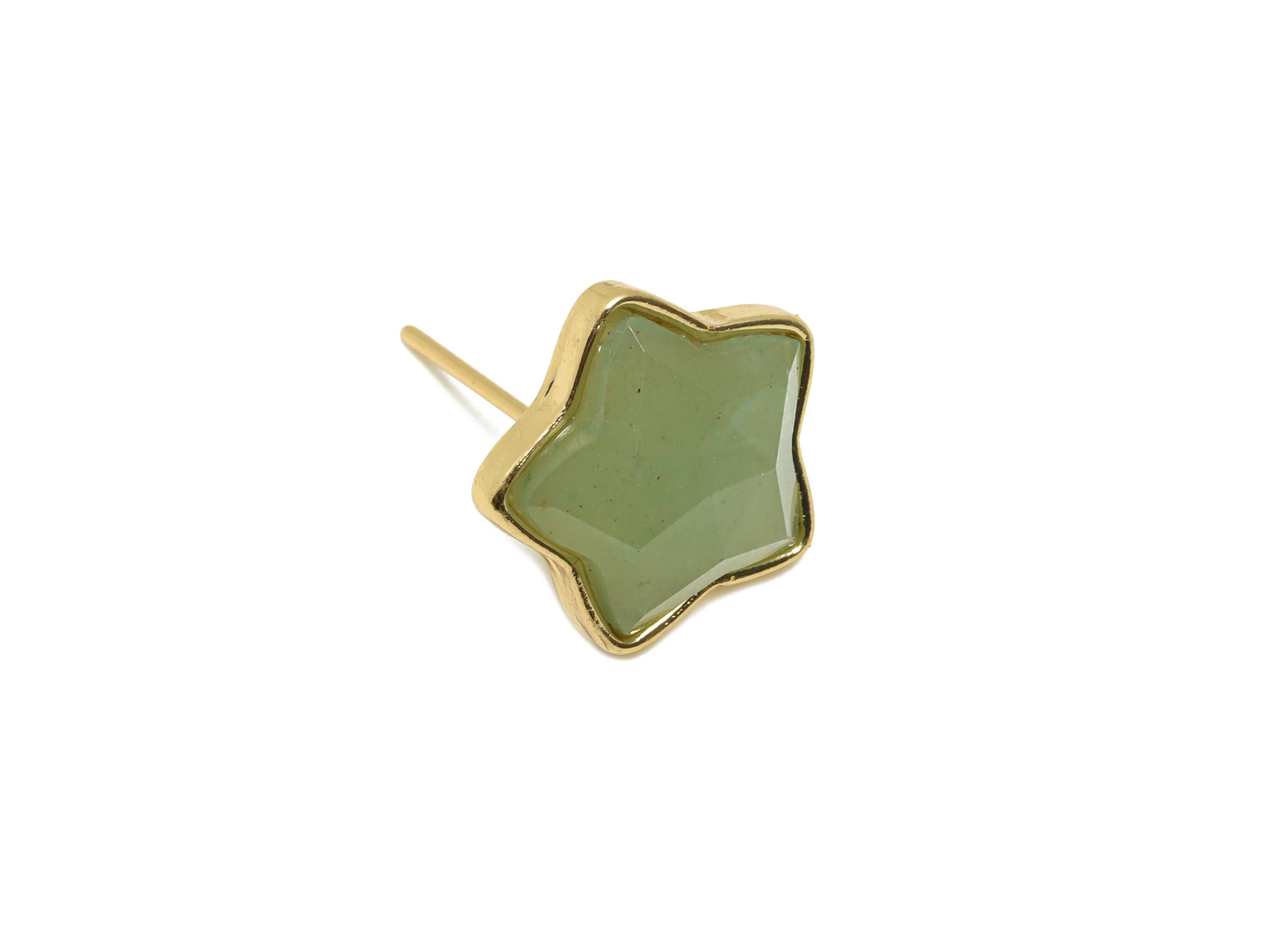 Alloy Green Aventurine Star Earring Stud - Nature Stone Earring - Vintage Faceted Gemstone Earring Stud - Gold Tone Plating-14x13x5mm-NS3117 - DOMEDBAZAAR