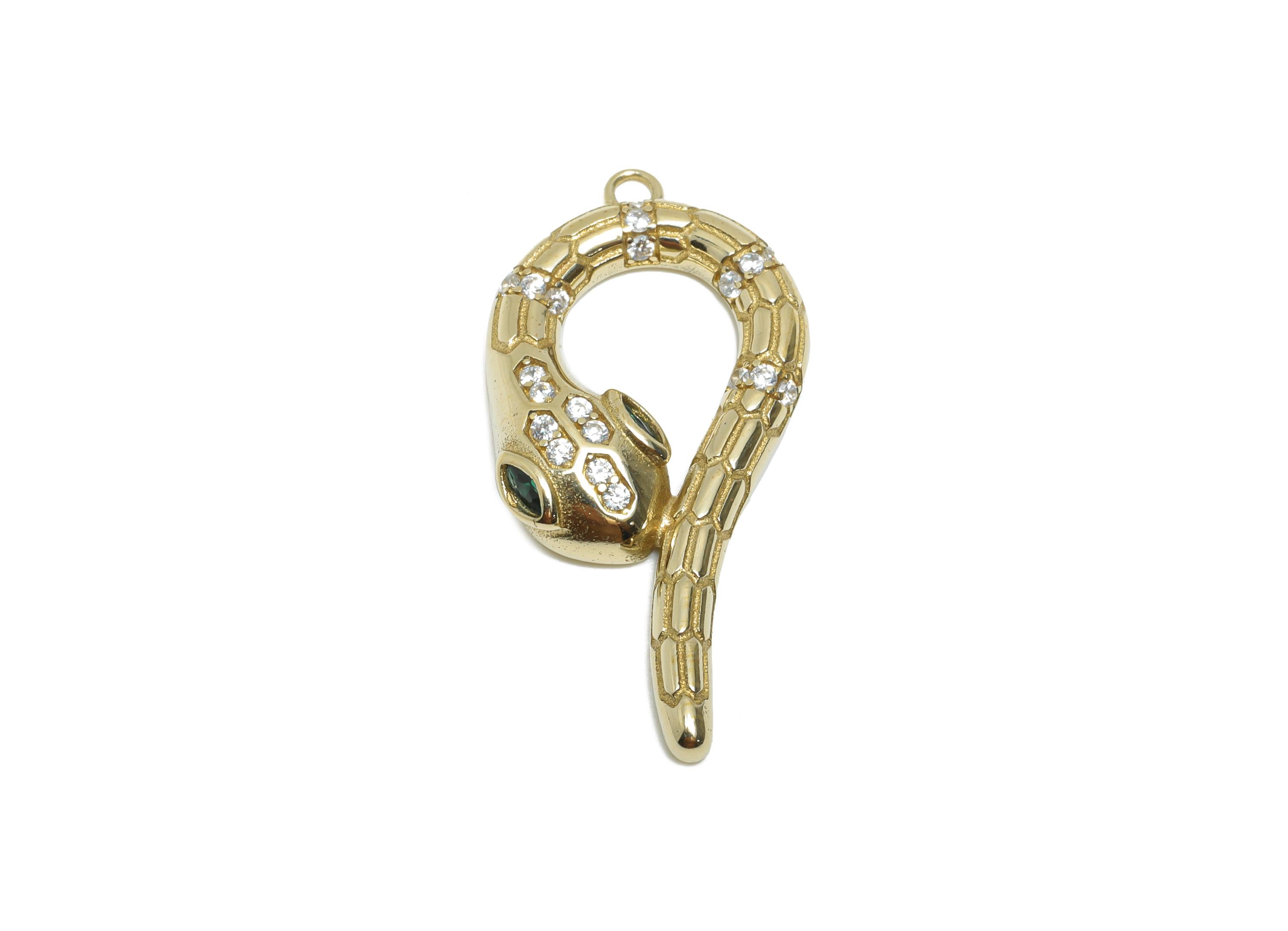 Raw Brass Snake Pendant - Zircon Serpent Necklace Pendant - Sparkling Protection Jewelry - DIY Craft Making - 30.55x14.67x4mm - PP11452 - DOMEDBAZAAR