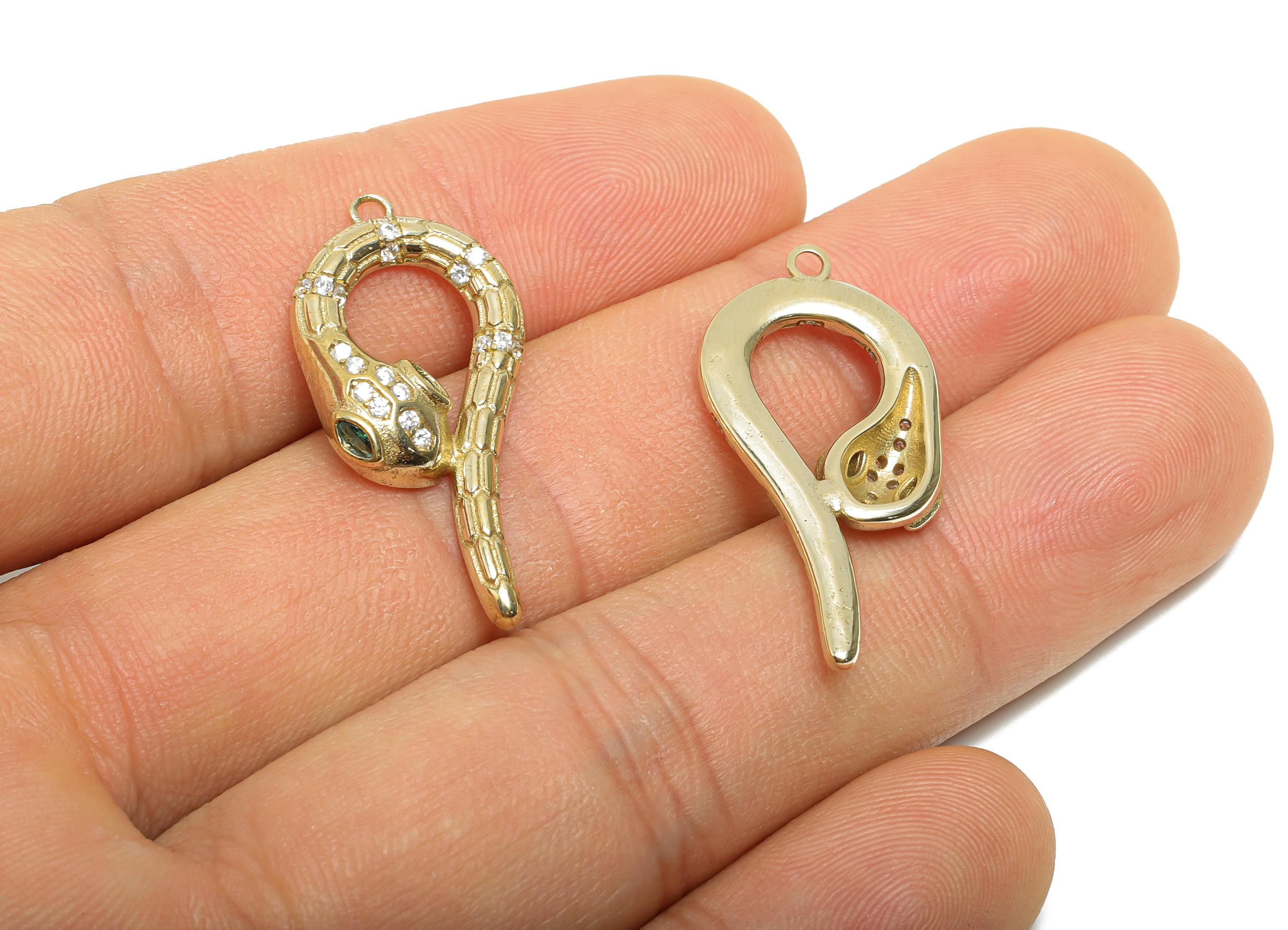 Raw Brass Snake Pendant - Zircon Serpent Necklace Pendant - Sparkling Protection Jewelry - DIY Craft Making - 30.55x14.67x4mm - PP11452 - DOMEDBAZAAR