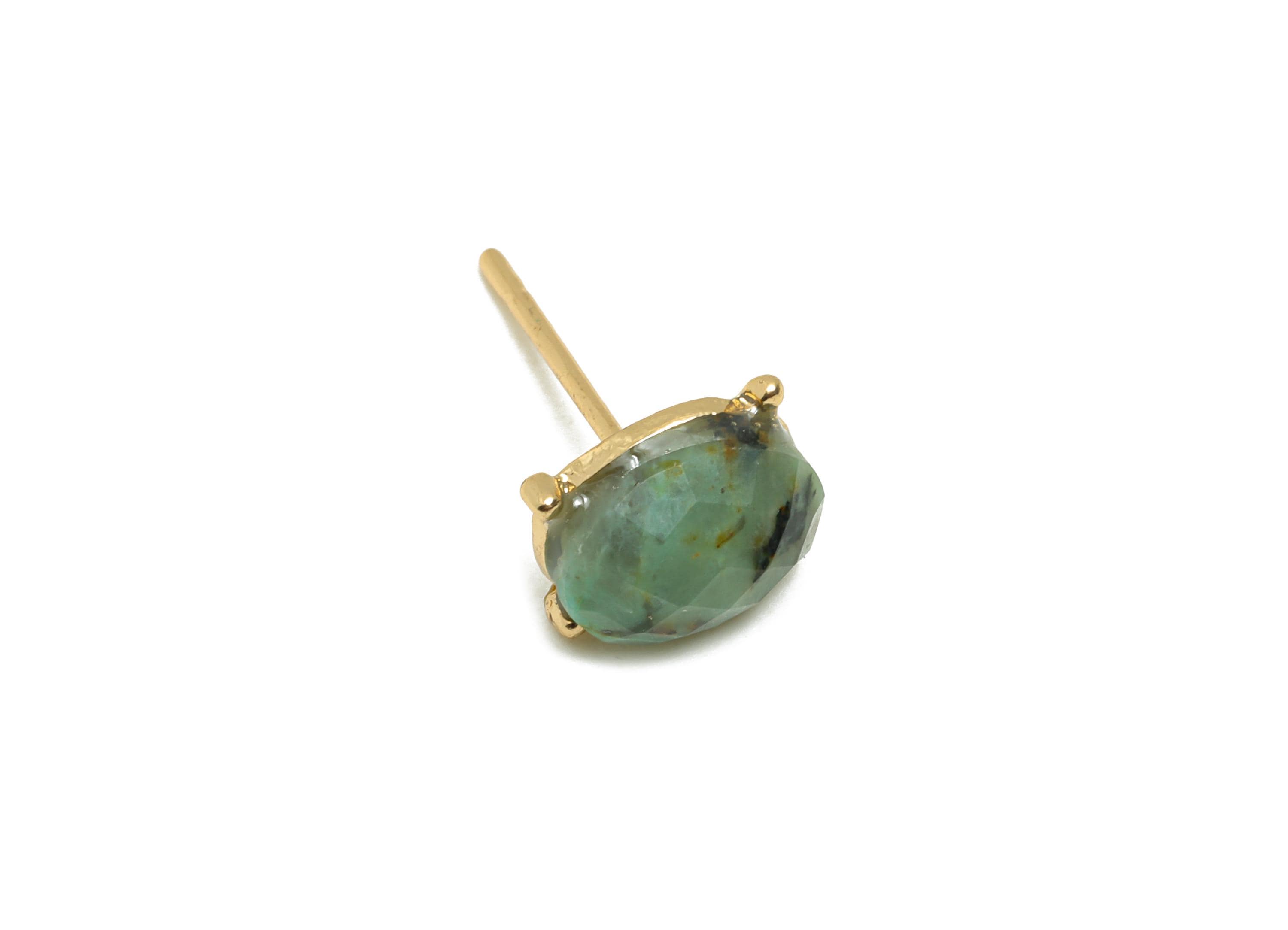 Alloy African Turquoise Oval Earring Stud - Nature Stone Earring - Vintage Faceted Gemstone Post - Gold Tone Plating - 8.4x6.6x4mm - NS3119 - DOMEDBAZAAR