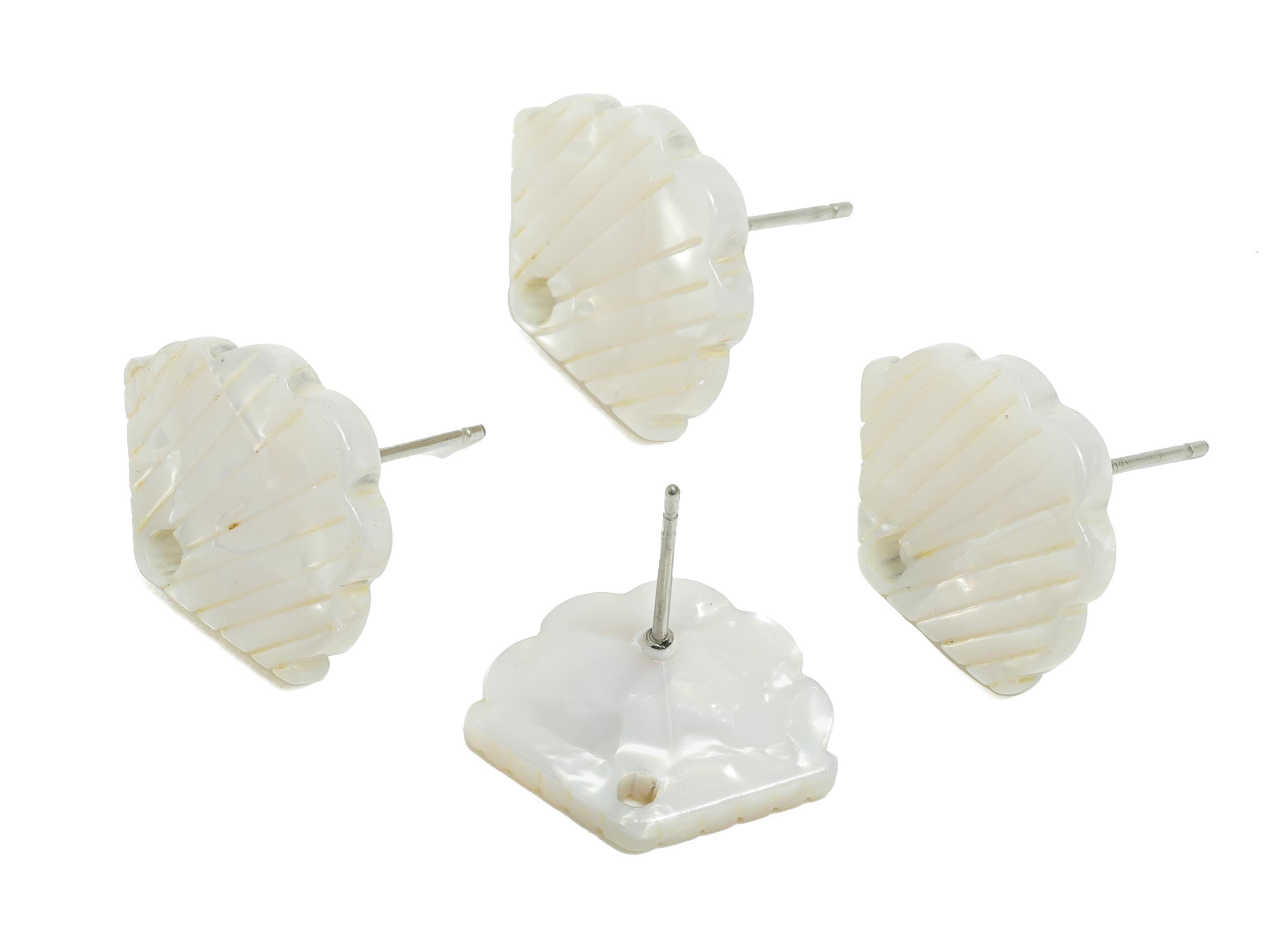 Acrylic Shell Stud Earring - White Shell Jewelry - Coastal Style Earring - Summer Beach Jewelry - Color Code:A12 - 17x13x2.29mm - AC2689-A12 - DOMEDBAZAAR