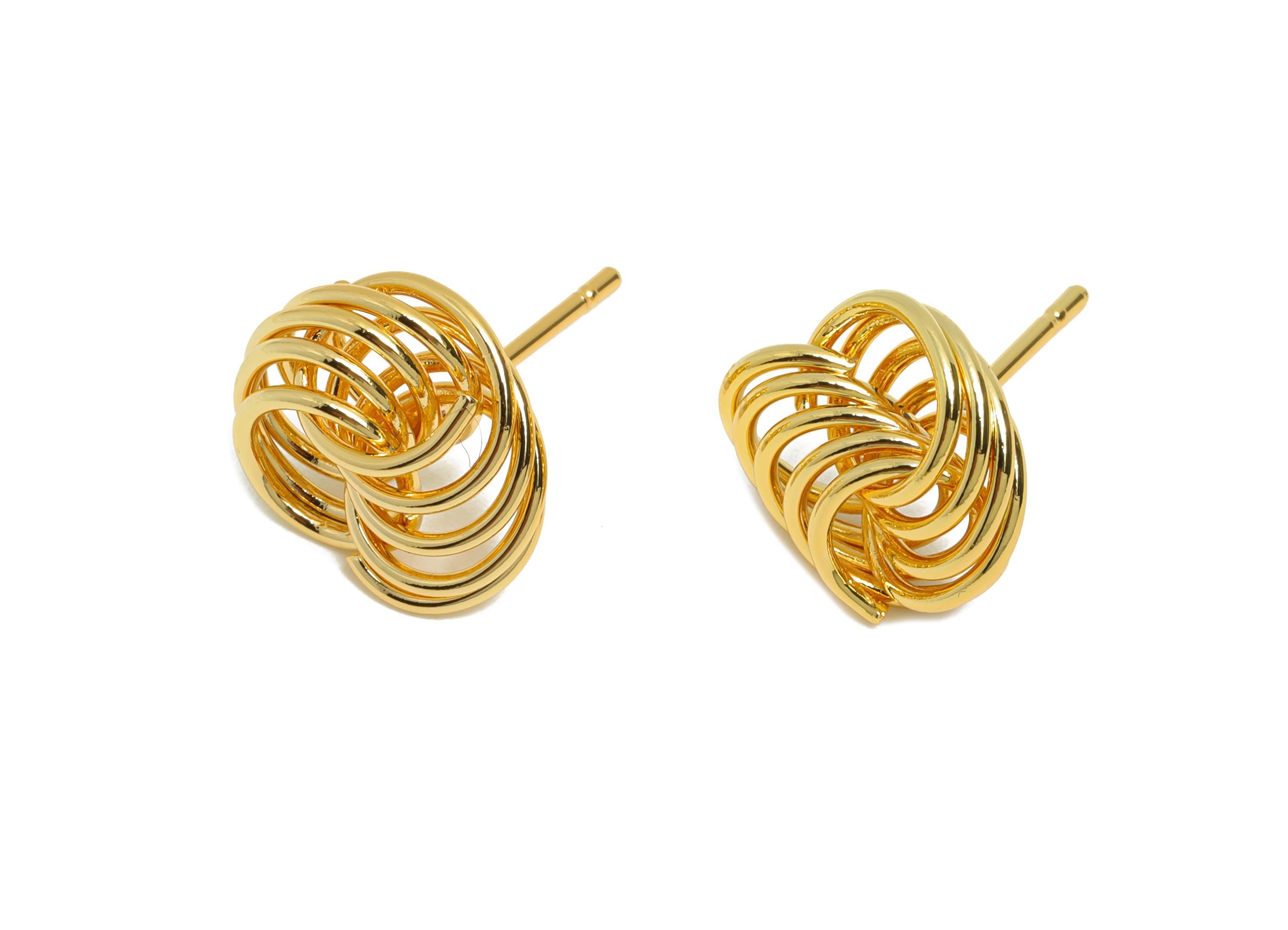 Brass Knot Stud Earring - Twisted Wire Earring Post - Geometric Knot Earring Stud - Dainty Stud - 18K Real Gold Plated - 11x11x3mm -RGP11056 - DOMEDBAZAAR