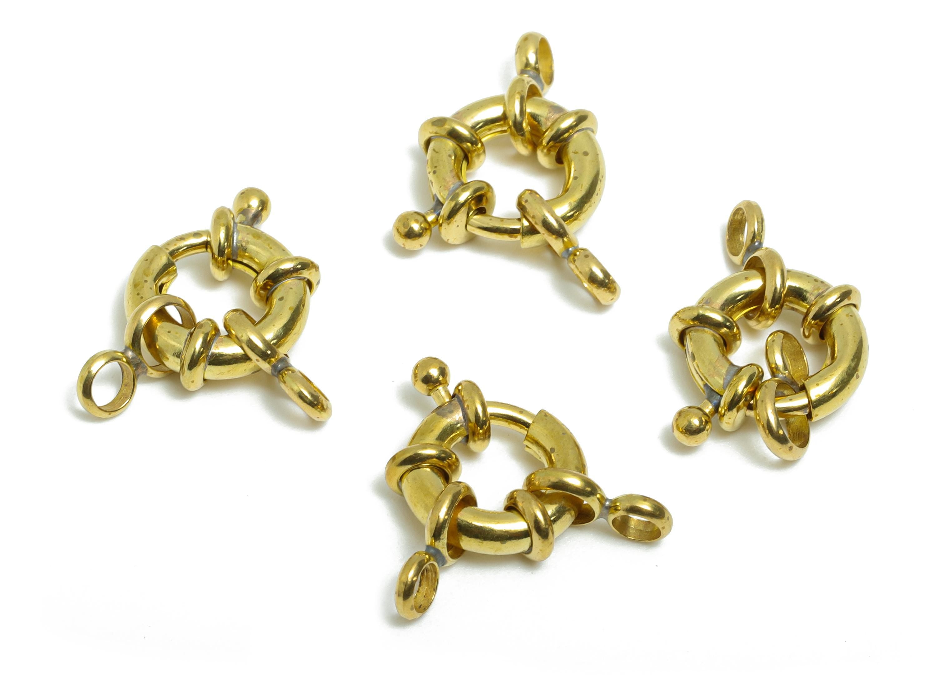 Raw Brass Round Spring Ring Clasp - Spring Ring Clasp with Loop - Chunky Lock Connector - Jewelry Making Supplies - 21.7x14.7x4.5mm -PP11423 - DOMEDBAZAAR