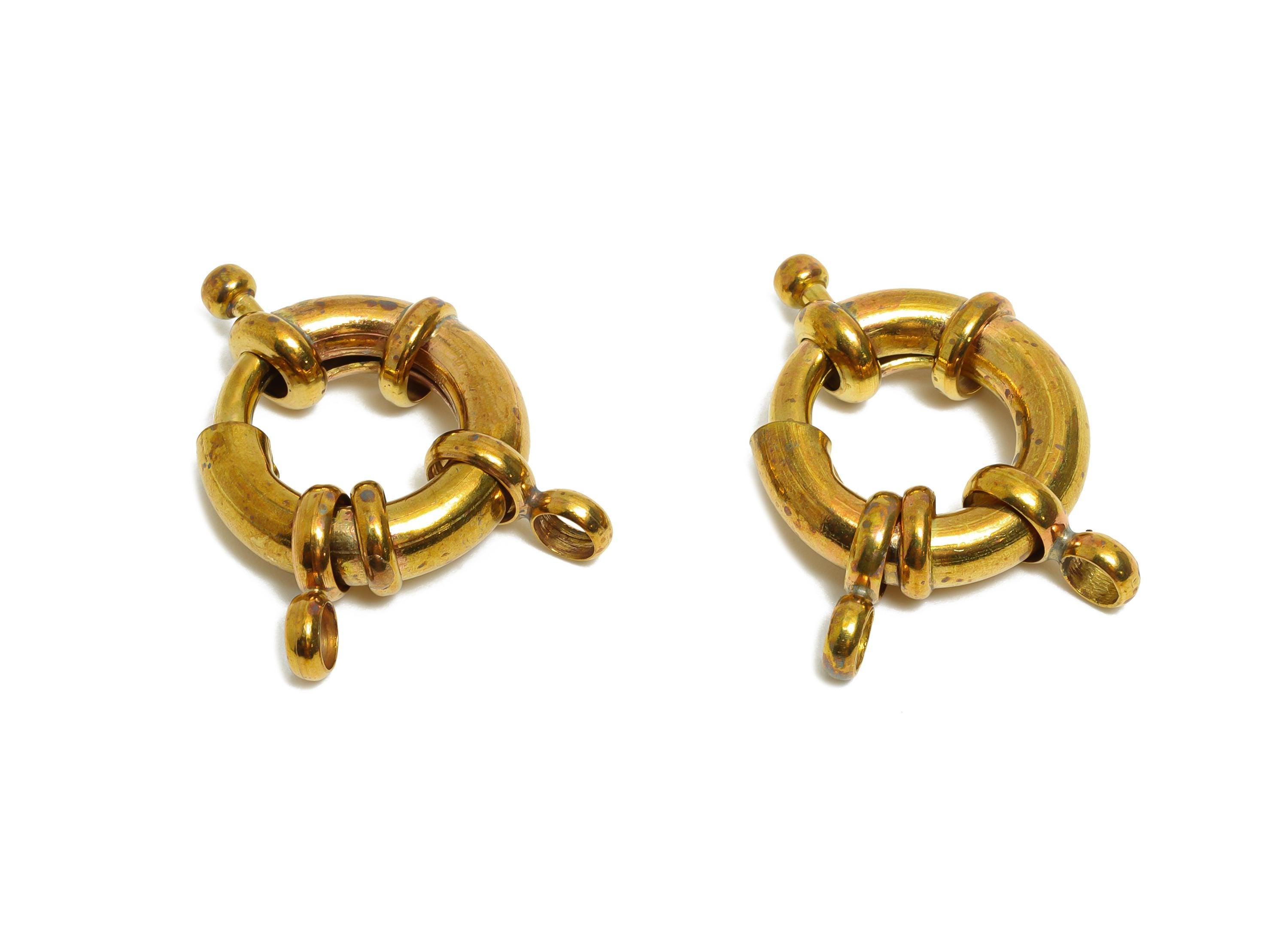 Raw Brass Round Spring Ring Clasp - Spring Ring Clasp with Loop - Chunky Lock Connector - Jewelry Making Supplies - 25x22x5.8mm - PP11425 - DOMEDBAZAAR