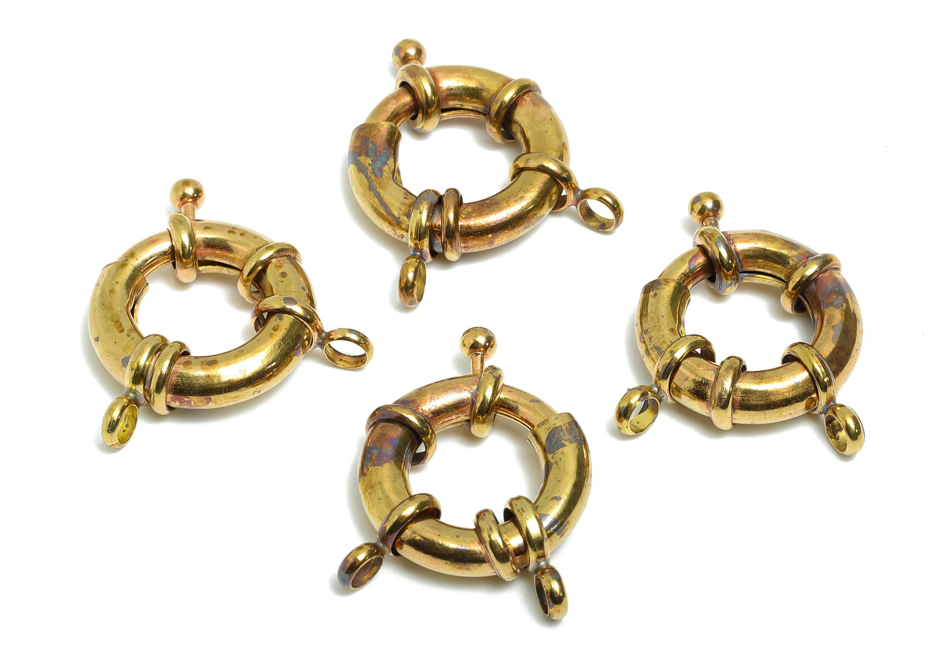 Raw Brass Round Spring Ring Clasp - Spring Ring Clasp with Loop - Chunky Lock Connector - Jewelry Making Supplies - 30.4x26x7mm - PP11426 - DOMEDBAZAAR