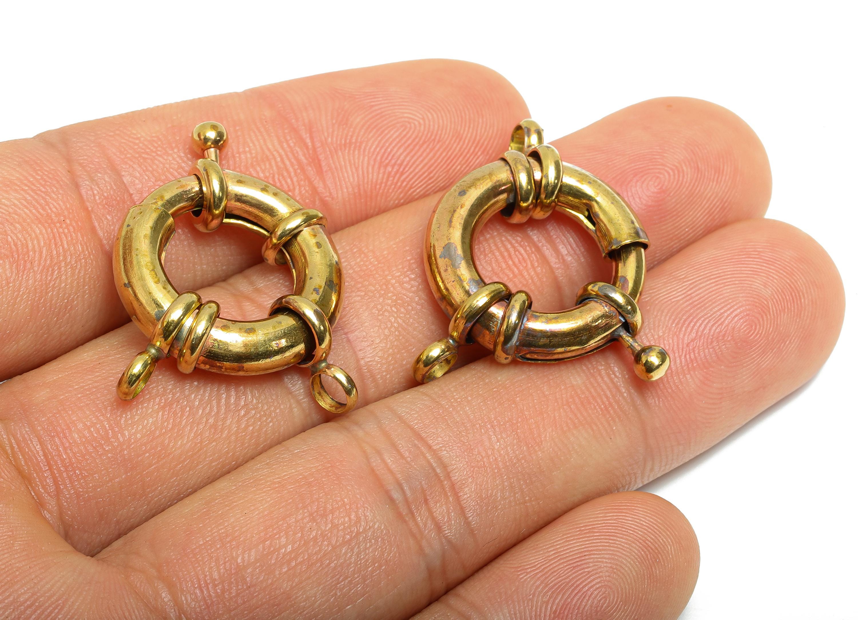 Raw Brass Round Spring Ring Clasp - Spring Ring Clasp with Loop - Chunky Lock Connector - Jewelry Making Supplies - 30.4x26x7mm - PP11426 - DOMEDBAZAAR