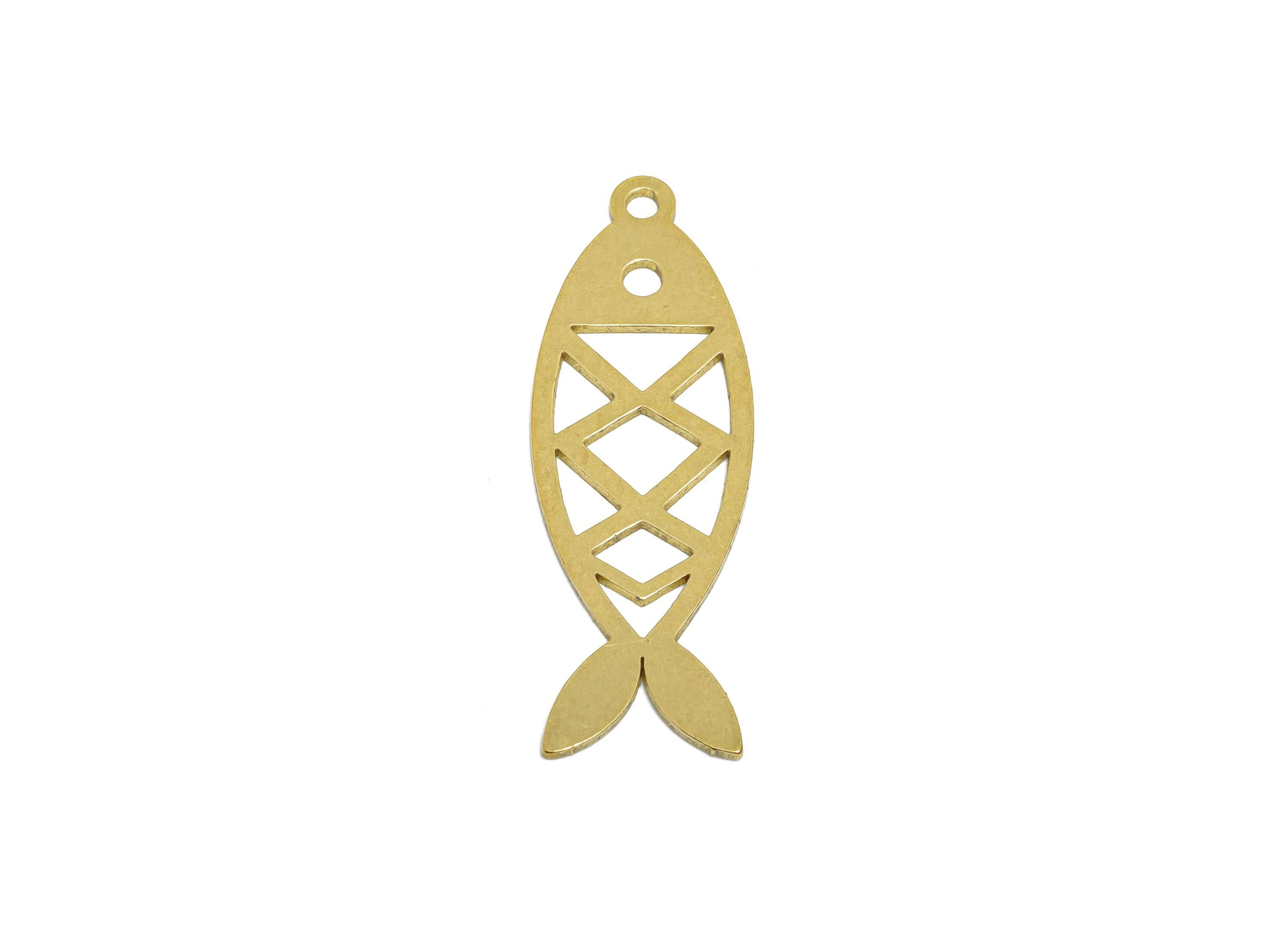 Brass Fish Earring Charms - Raw Brass Marine Life Pendant - Minimalist Artistic Fish Motif Charm - Jewelry Making - 31.8x11x0.7mm - PP11490 - DOMEDBAZAAR