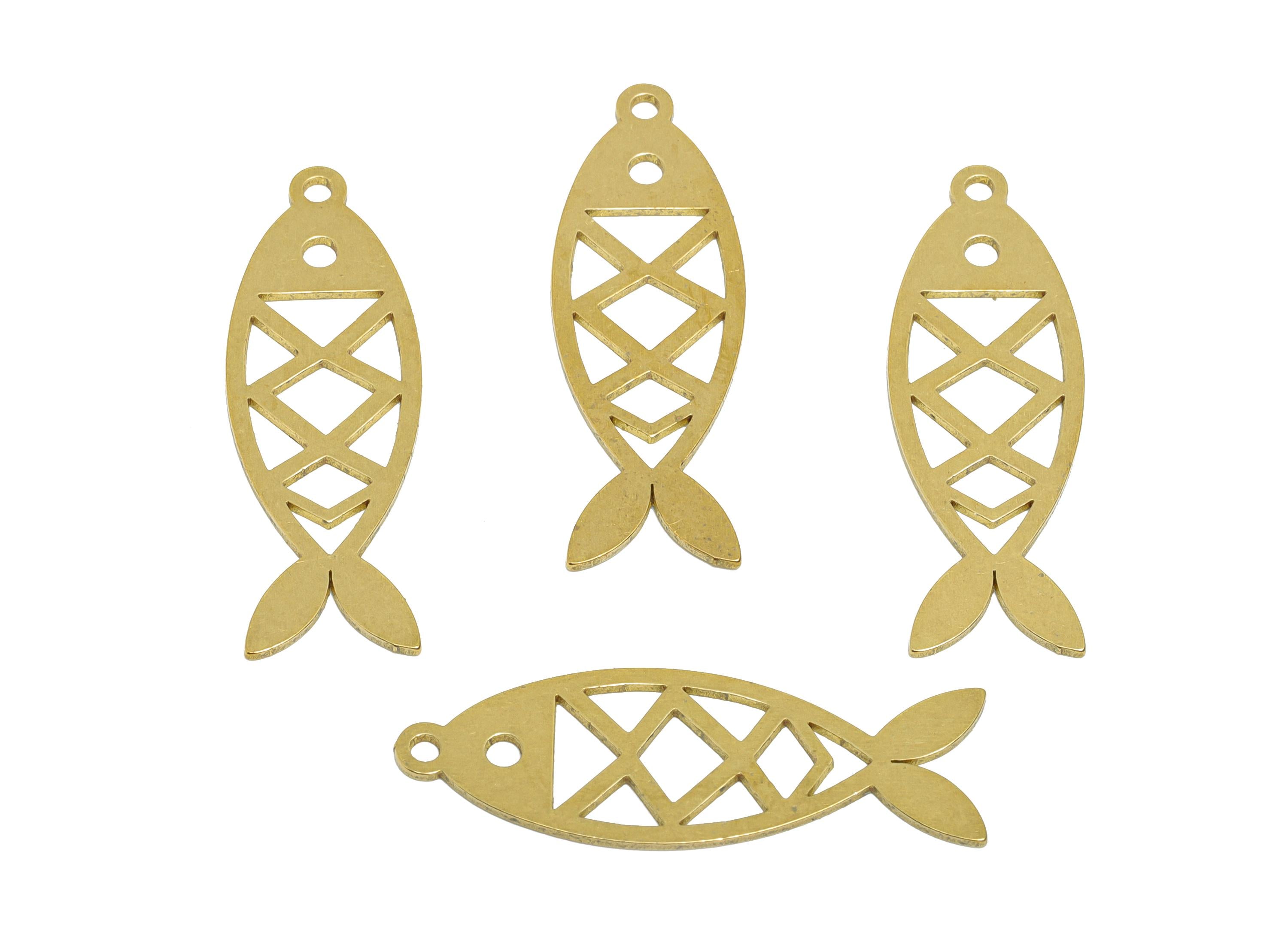 Brass Fish Earring Charms - Raw Brass Marine Life Pendant - Minimalist Artistic Fish Motif Charm - Jewelry Making - 31.8x11x0.7mm - PP11490 - DOMEDBAZAAR