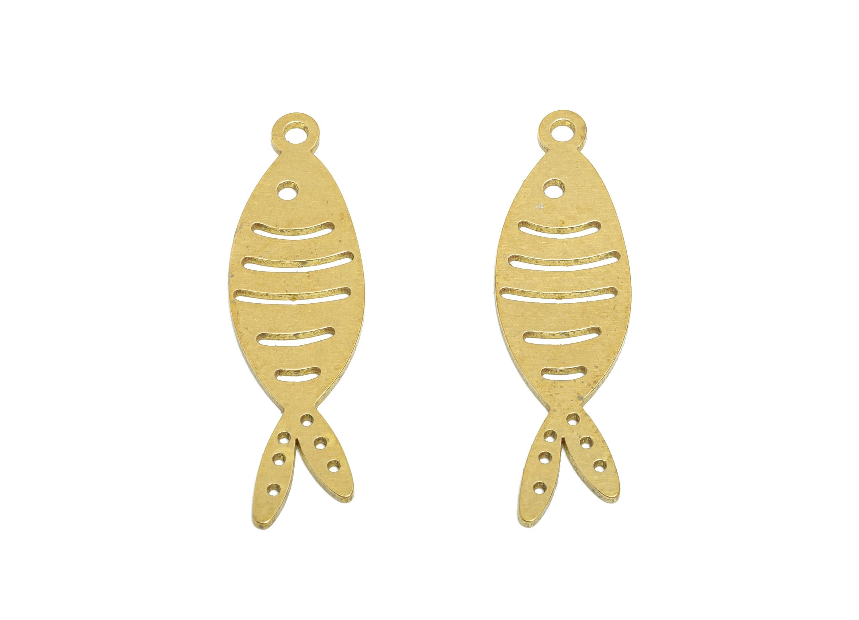 Brass Fish Earring Charms - Raw Brass Marine Life Pendant - Minimalist Fish Design Charm - Jewelry Making Supplies - 30x8.8x0.8mm - PP11494 - DOMEDBAZAAR