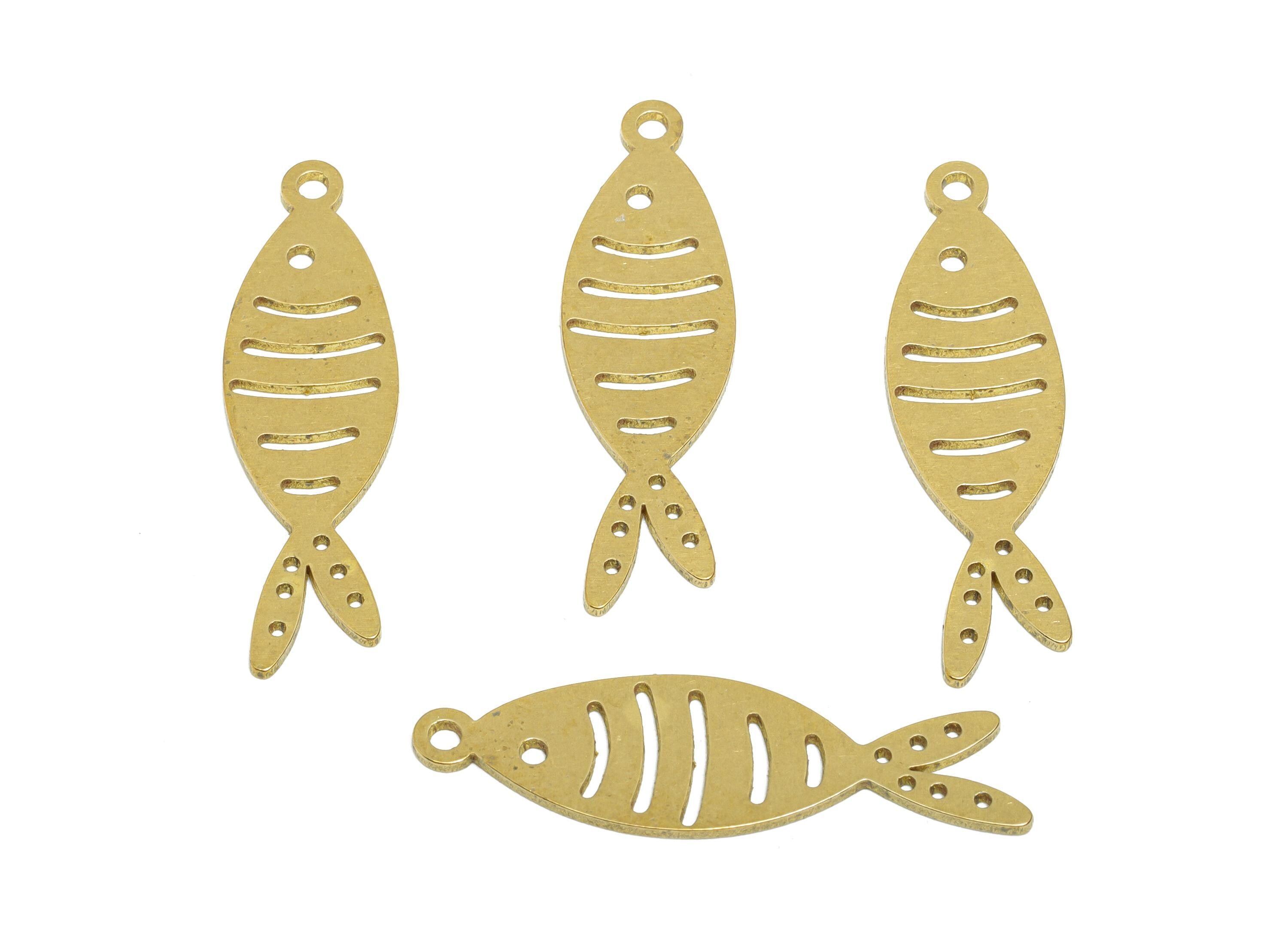 Brass Fish Earring Charms - Raw Brass Marine Life Pendant - Minimalist Fish Design Charm - Jewelry Making Supplies - 30x8.8x0.8mm - PP11494 - DOMEDBAZAAR