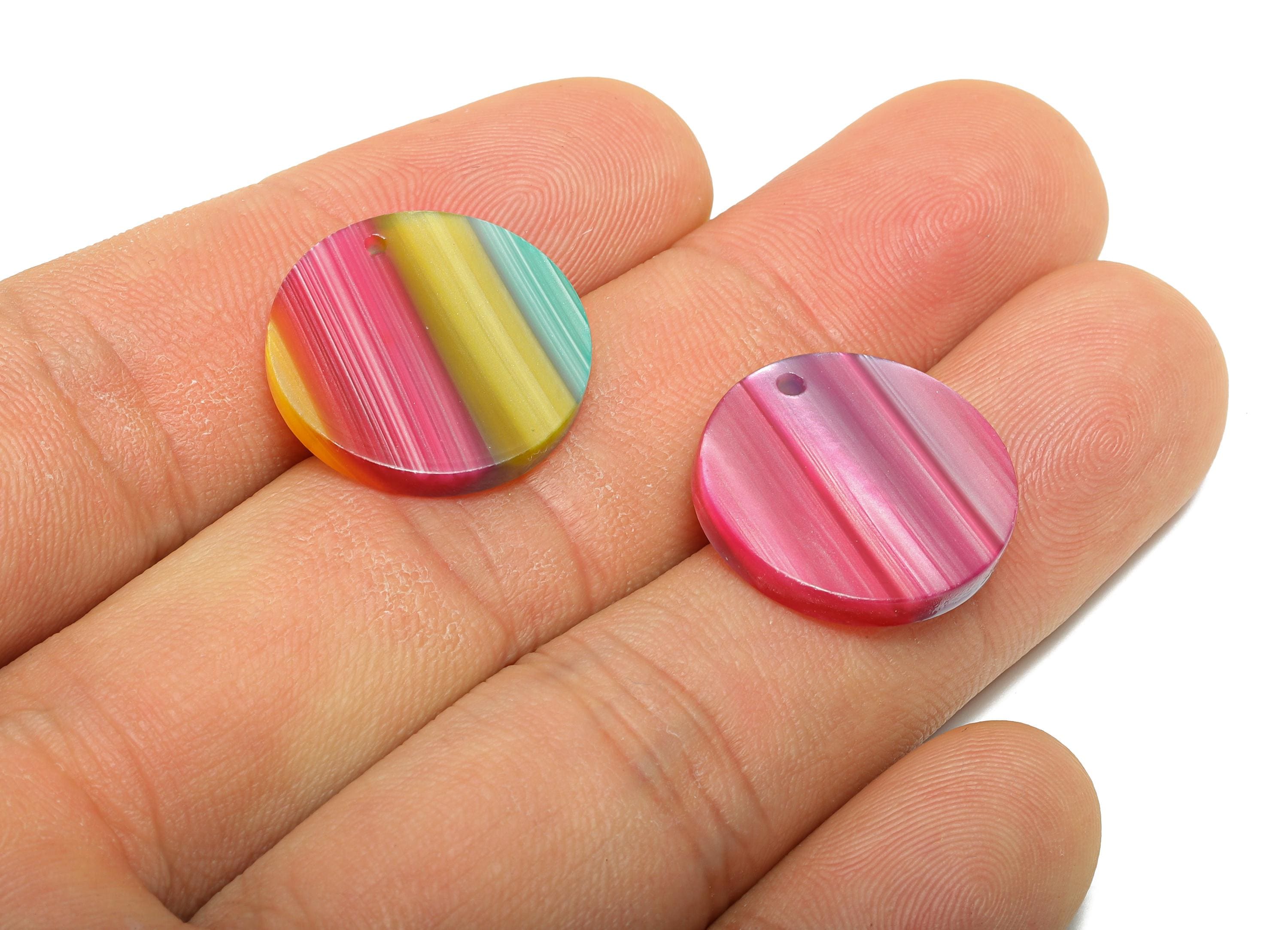 19mm Acetic Earring Charm - Striped Pendant - Rainbow Jewelry Component - DIY Jewelry Making - Summer Color Palette - 19x19x2mm-AC2697-A1076 - DOMEDBAZAAR