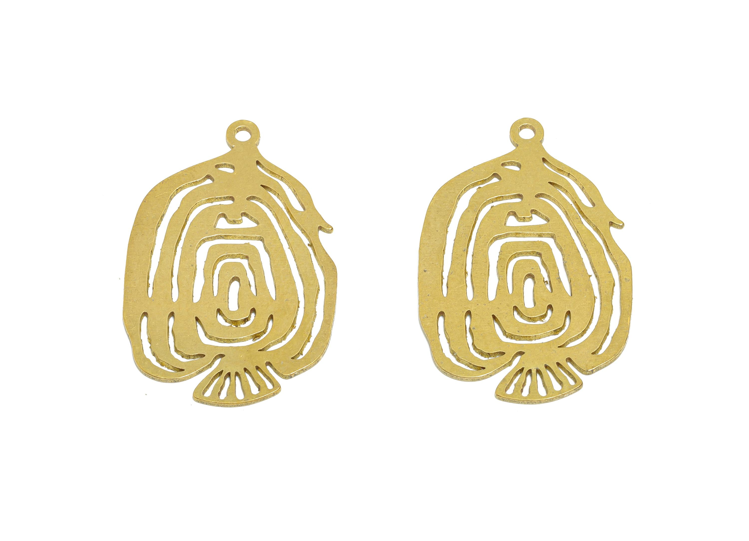 Brass Fish Earring Charm - Raw Brass Marine Life Pendant - Cute Geometric Fish Design Charm - DIY Craft Making - 29.9x19.46x0.7mm - PP11498 - DOMEDBAZAAR