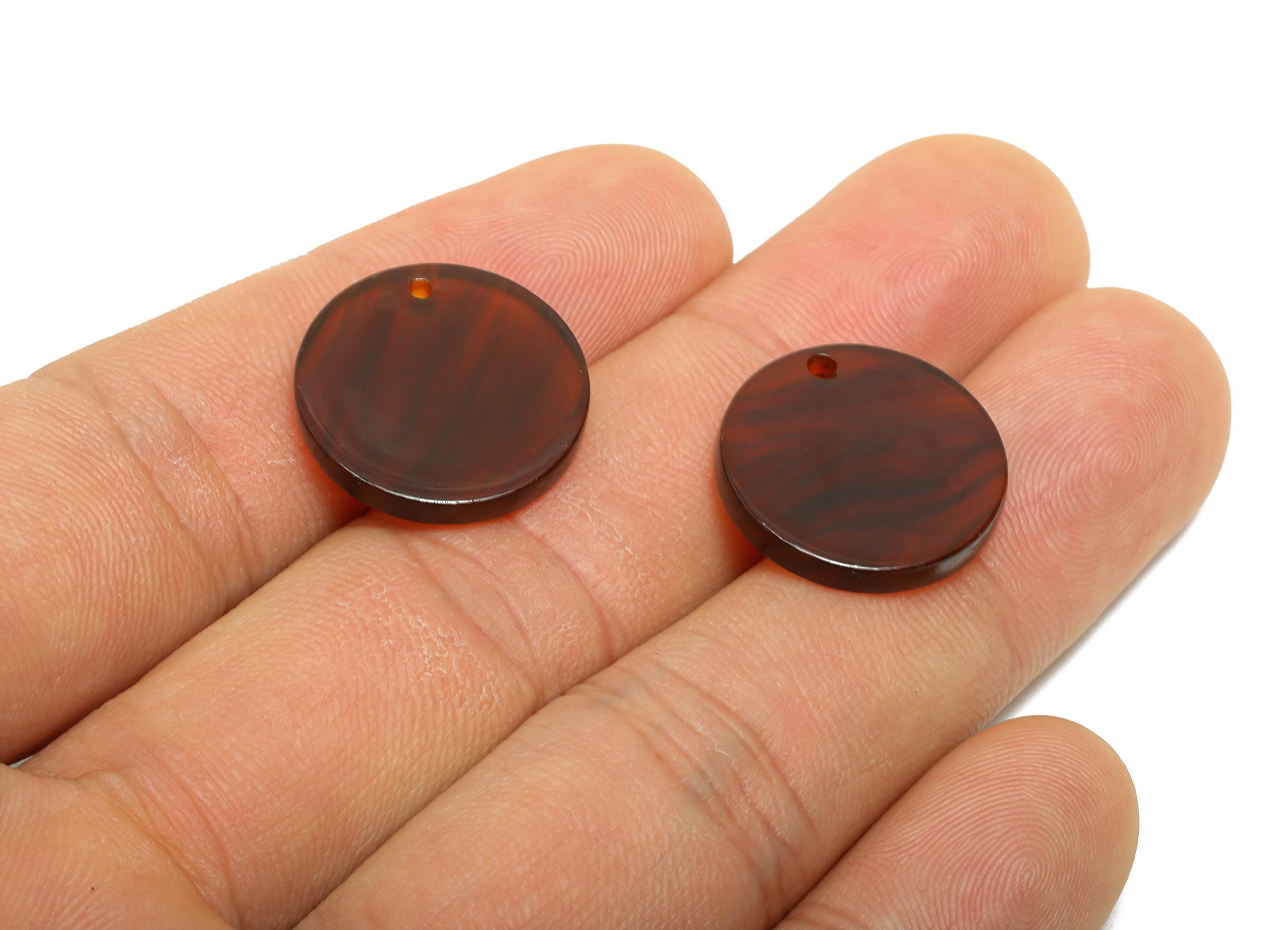 18mm Acetic Round Earring Charm - Brown Marbled Flat Pendant - Handmade Craft Supply - Boho Jewelry Finding - 18x18x2mm - AC2695-A1085 - DOMEDBAZAAR