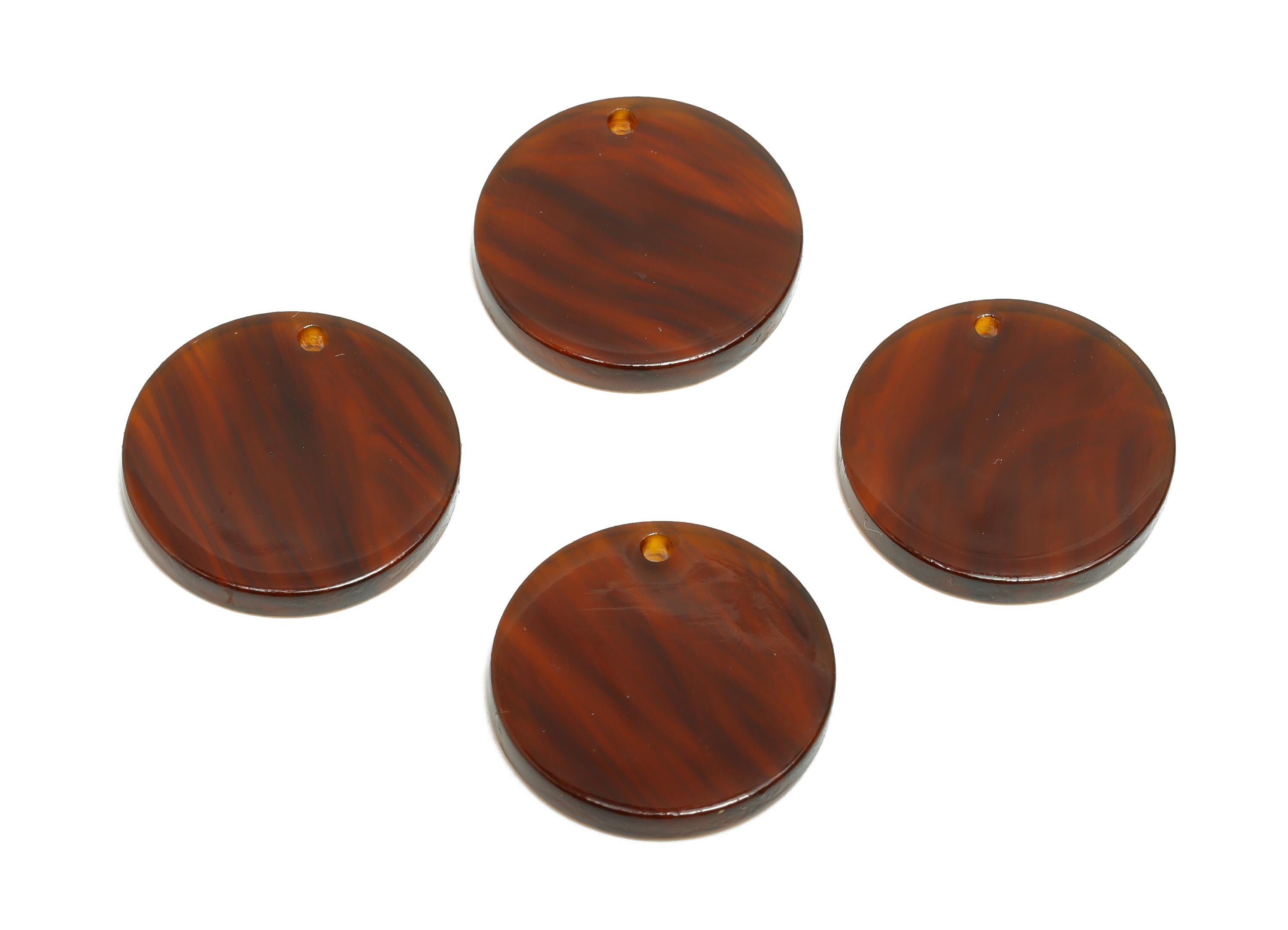 19mm Acetic Round Earring Charm - Brown Marbled Flat Pendant - Handmade Craft Supply - DIY Jewelry Making - 19x19x2.46mm - AC2697-A1085 - DOMEDBAZAAR