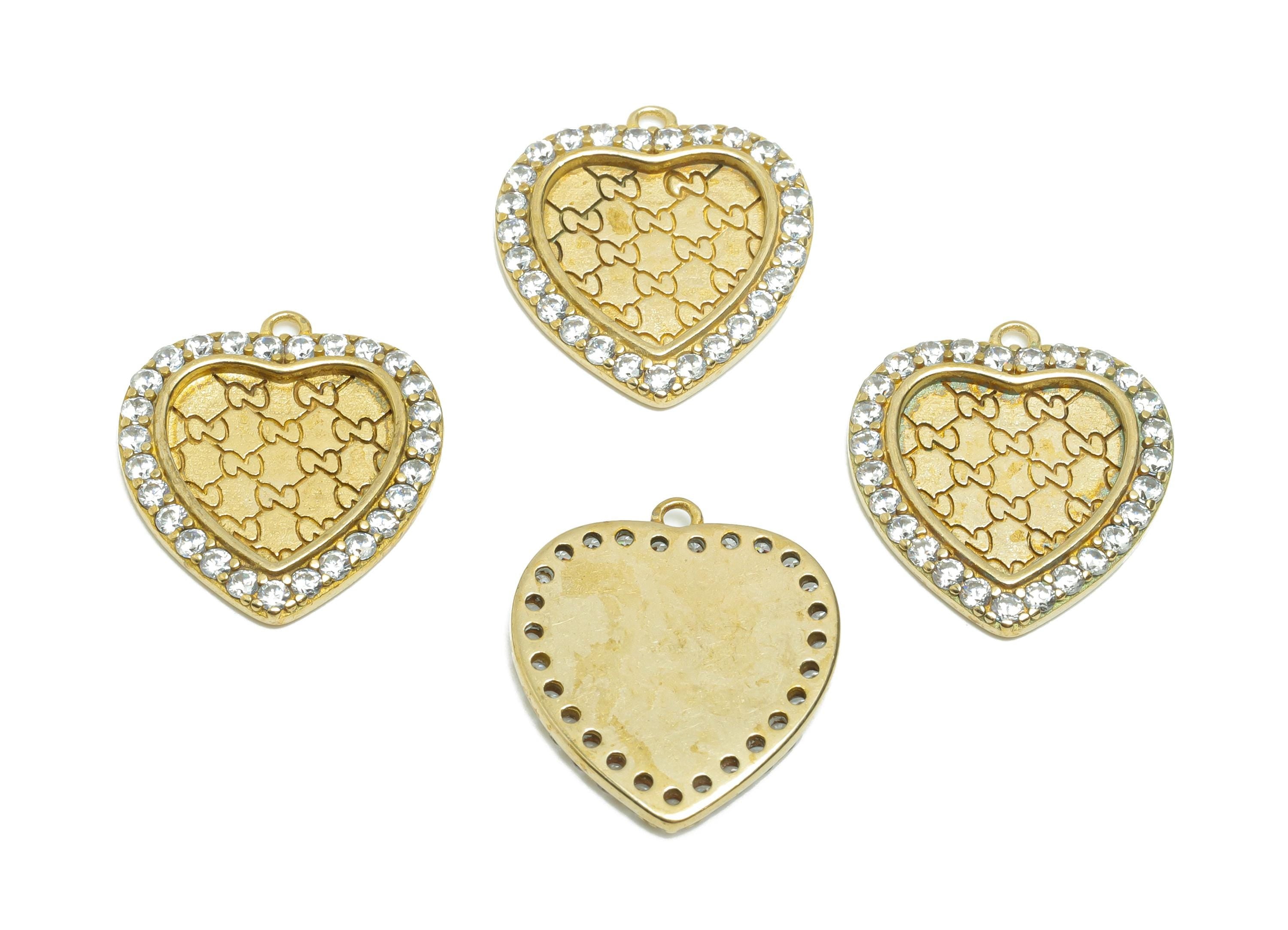 Raw Brass Heart Zircon Pendant - Shinny Zircon Love Pendant - Romantic Heart Charm Base for Shell - Jewelry Making - 19.4x17.2x2mm - PP11471 - DOMEDBAZAAR