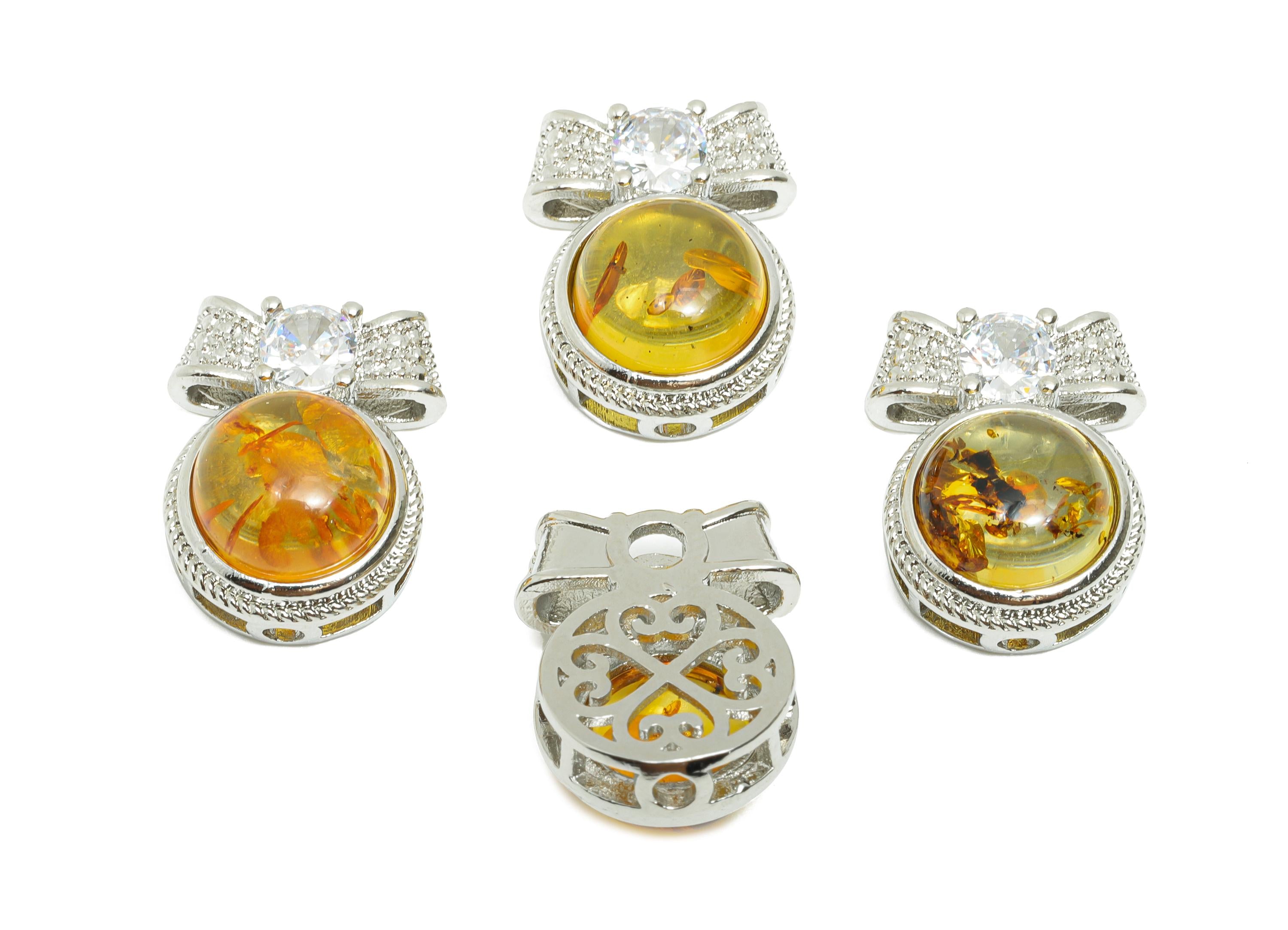 Brass Bow Pendant - Dainty Opal Necklace Pendant - Ornate Jewelry Component for Bracelet - White K Plated Brass - 19x14.5x8.6mm - PP11485 - DOMEDBAZAAR