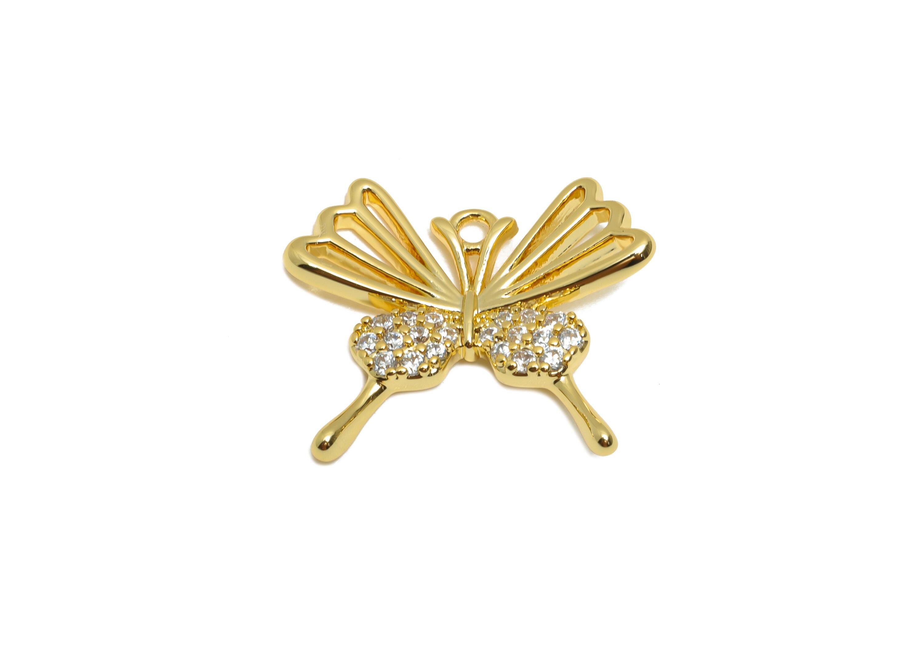 Brass CZ Genie Butterfly Pendant - Zircon Open Wing Butterfly Pendant - Customizable Pendant - 18K Real Gold Plating - 18x15x2mm - RGP11079 - DOMEDBAZAAR