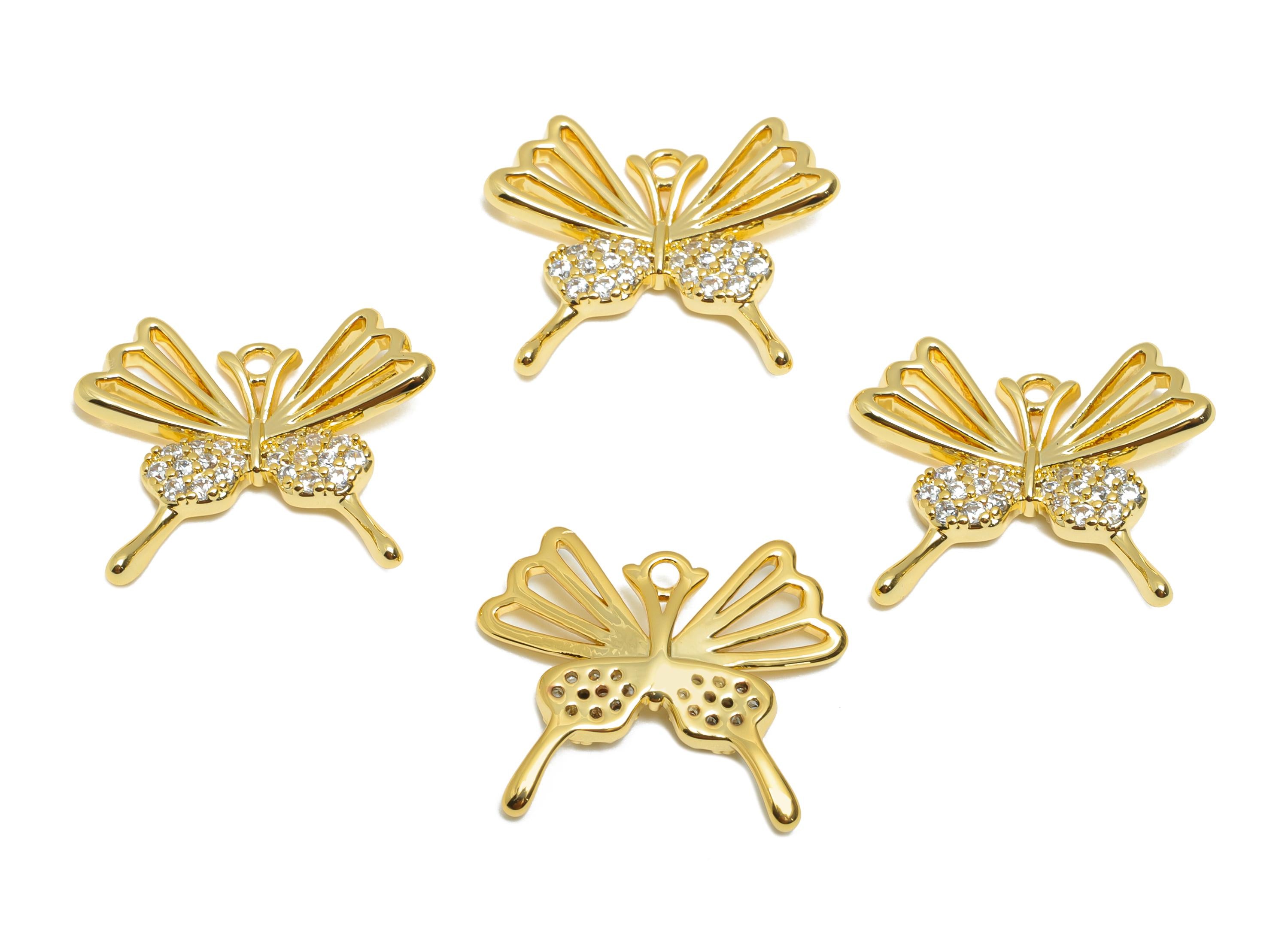 Brass CZ Genie Butterfly Pendant - Zircon Open Wing Butterfly Pendant - Customizable Pendant - 18K Real Gold Plating - 18x15x2mm - RGP11079 - DOMEDBAZAAR