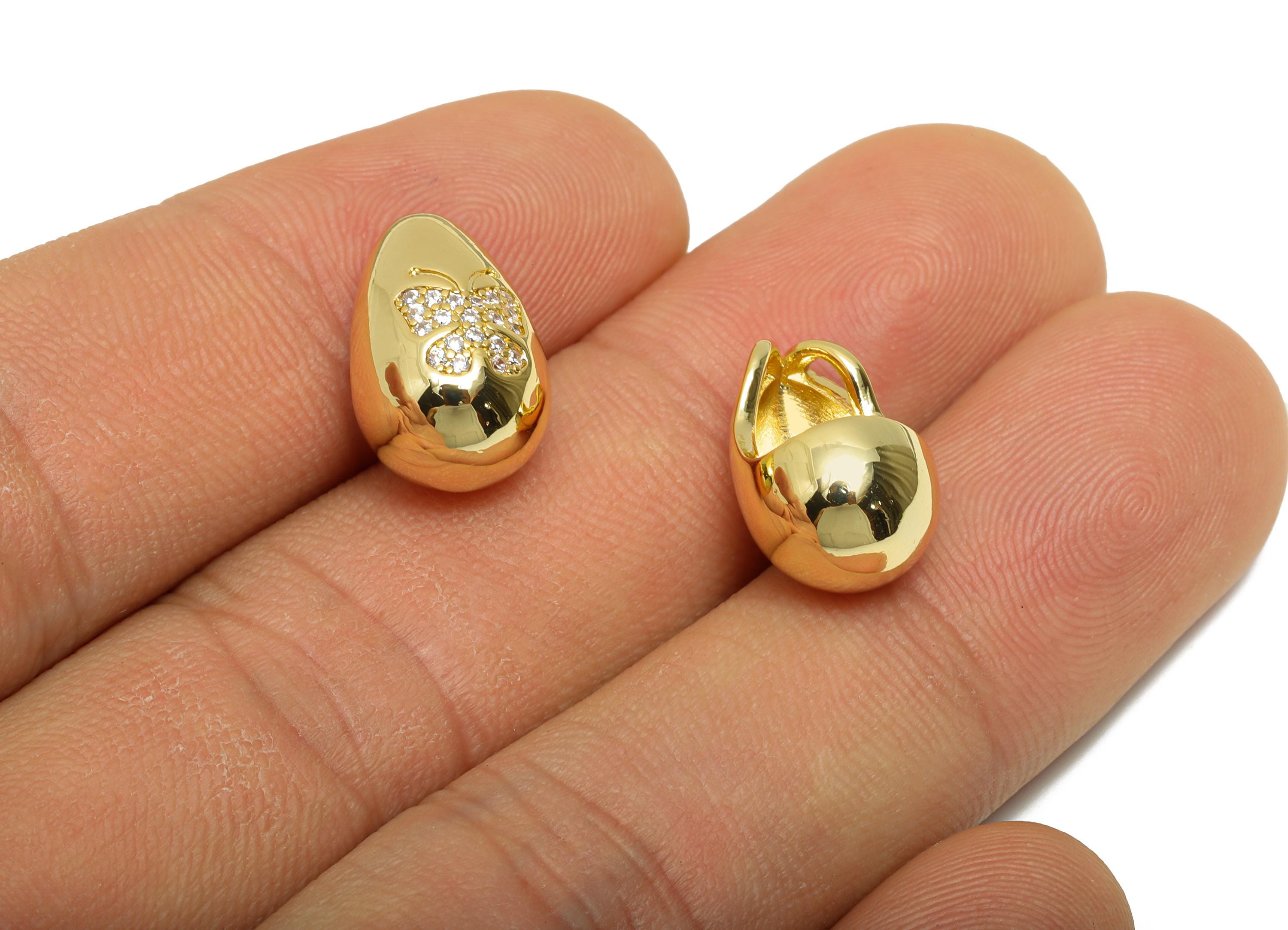 Brass CZ Butterfly Pendant - Brass Teardrop Charm For Necklace - Gold Cubic Zircon Inset Jewelry - 18K Real Gold Plating - 15x9x9mm-RGP11083 - DOMEDBAZAAR