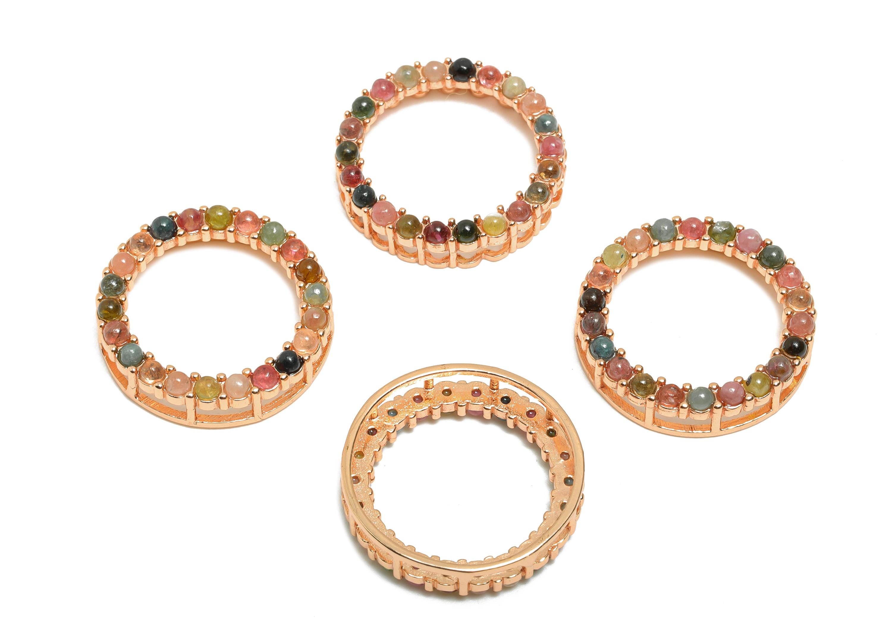 Brass Tourmaline Hoop Pendant - Multicolor Tourmaline Ring Necklace Pendant - DIY Jewelry Making - Rose Gold Plated - 21x21x5.32mm - PP11477 - DOMEDBAZAAR