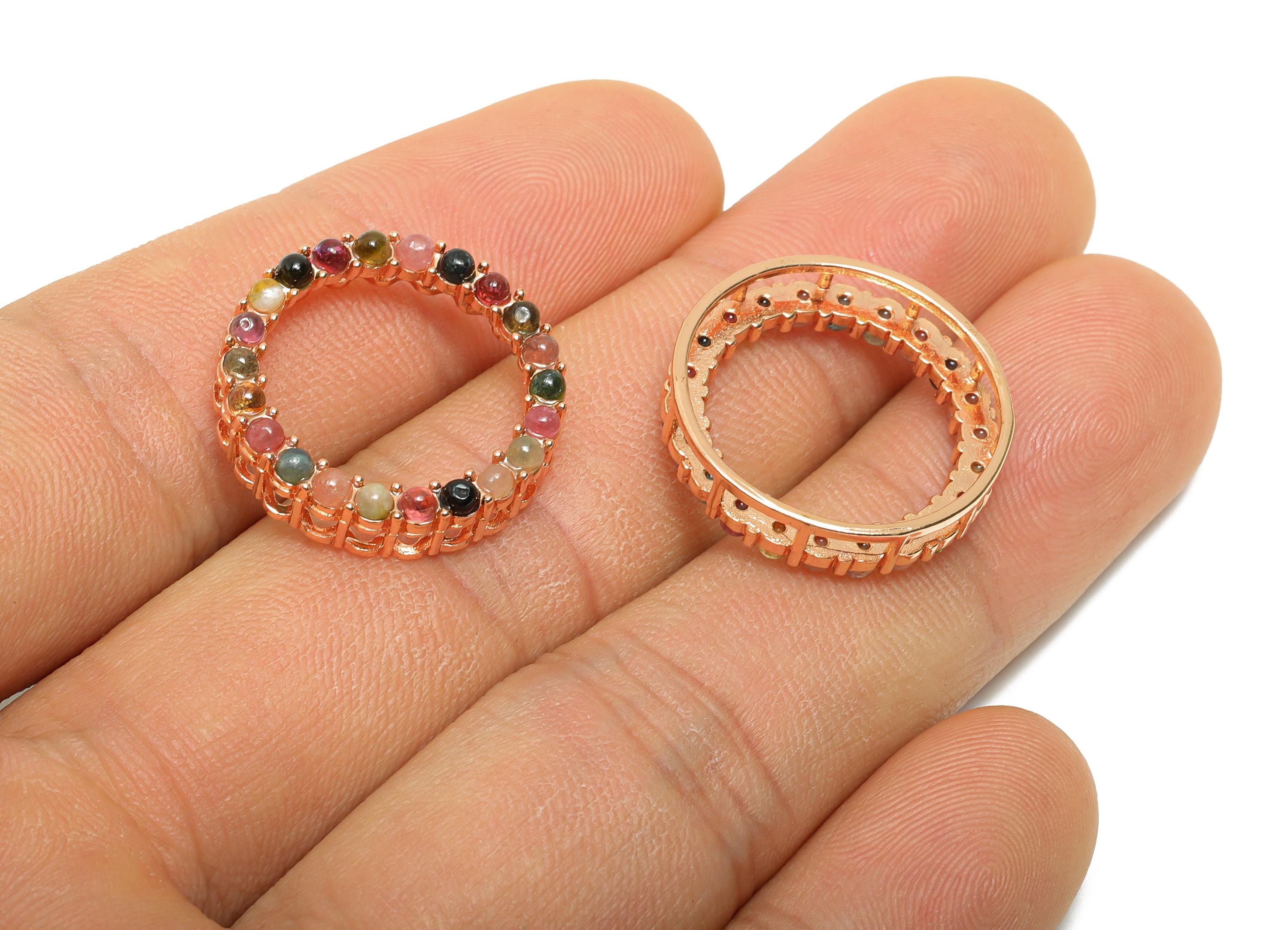 Brass Tourmaline Hoop Pendant - Multicolor Tourmaline Ring Necklace Pendant - DIY Jewelry Making - Rose Gold Plated - 21x21x5.32mm - PP11477 - DOMEDBAZAAR