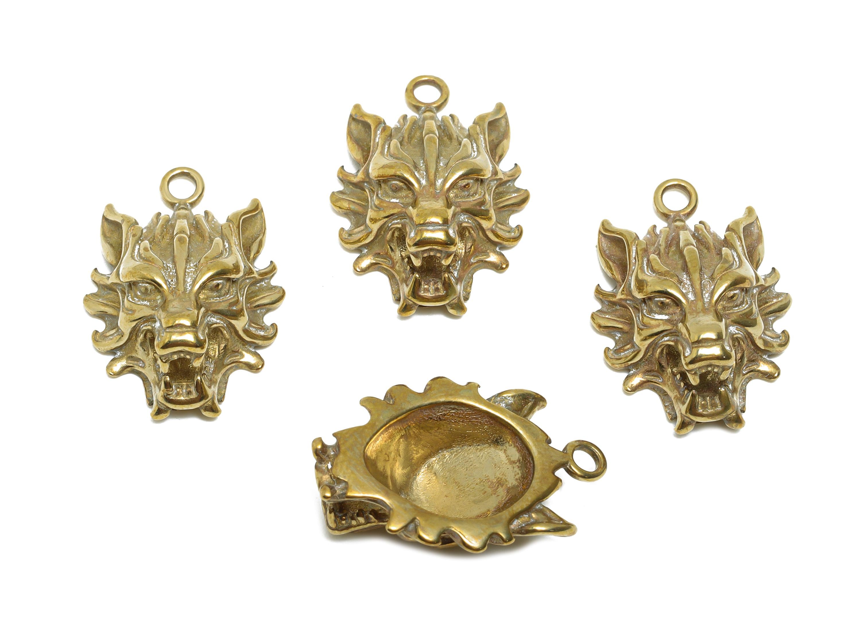 Raw Brass Dragon Pendant - Gothic Mythical Beast Necklace Pendant - Antique Jewelry Supplies - Crafting Making - 25x16.8x9.28mm - PP11500 - DOMEDBAZAAR