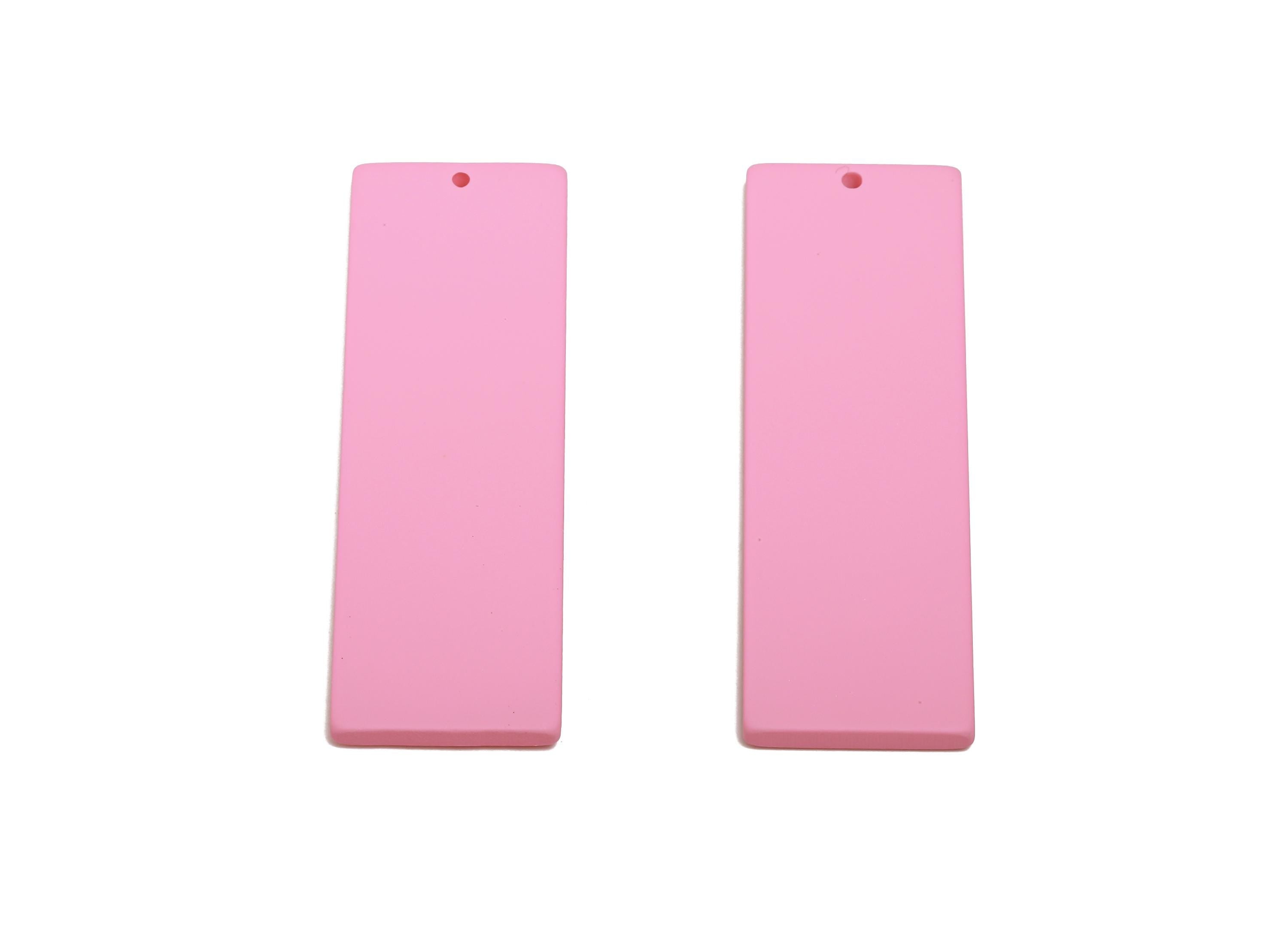 Acrylic Rectangle Earring Charm - Matte Pink Geometric Bar Pendant - Jewelry Supplies - Color Code: A1061 - 61x19.7x2.7mm - AC3665-A1061 - DOMEDBAZAAR