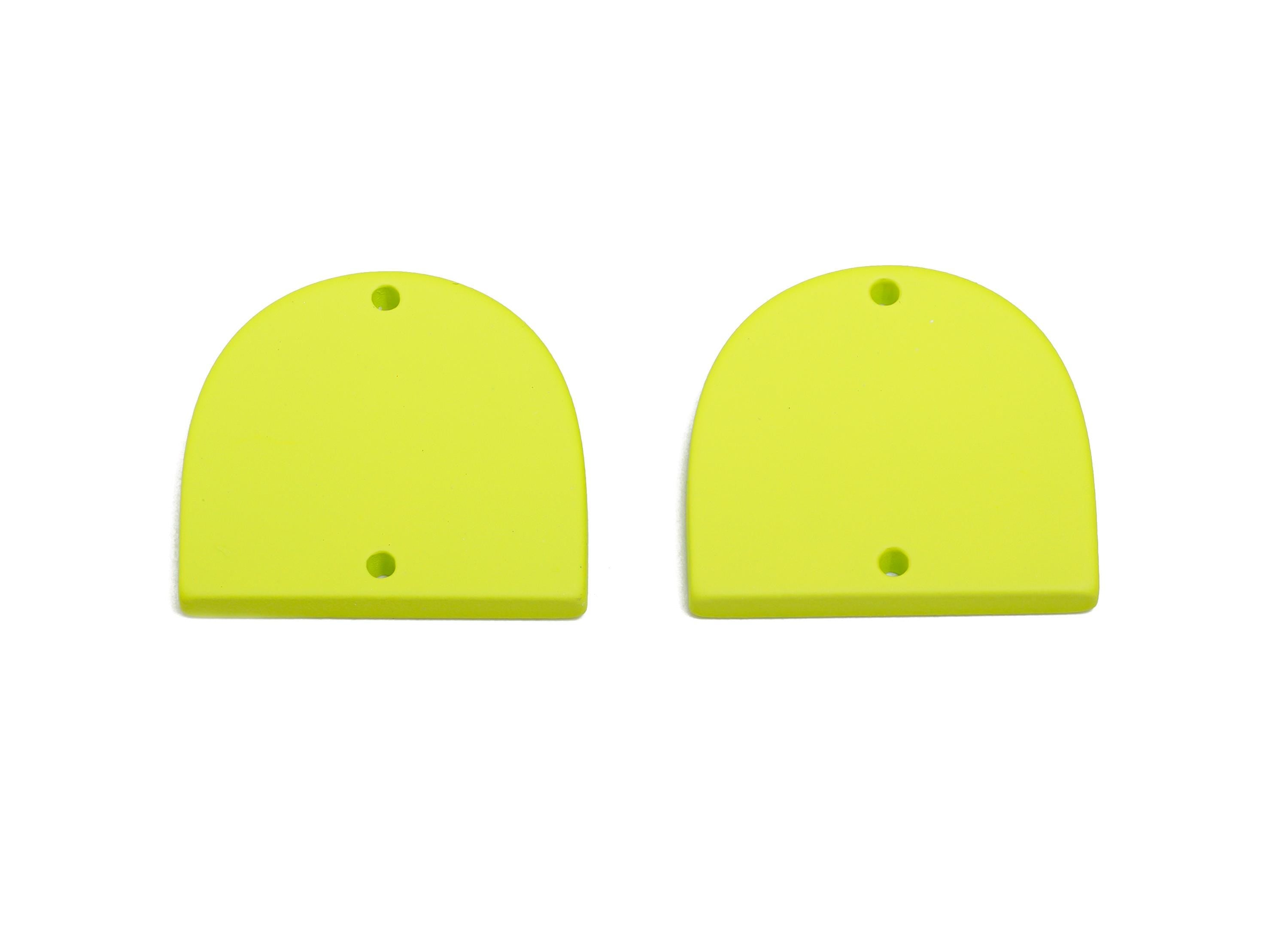 Acrylic Domed Earring Connector - Matte Green D Shape Charm - 2 Holes Geometric Jewelry - Color Code: A1058 - 25x23x3mm - AC3666-A1058 - DOMEDBAZAAR