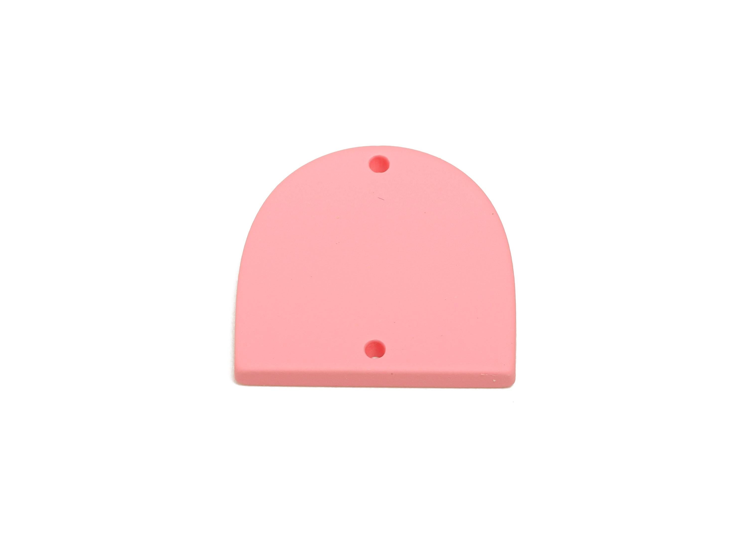 Acrylic Domed Earring Connector - Matte Pink D Shape Charm - 2 Holes Geometric Jewelry - Color Code: A1061 - 25x23x3mm - AC3666-A1061 - DOMEDBAZAAR