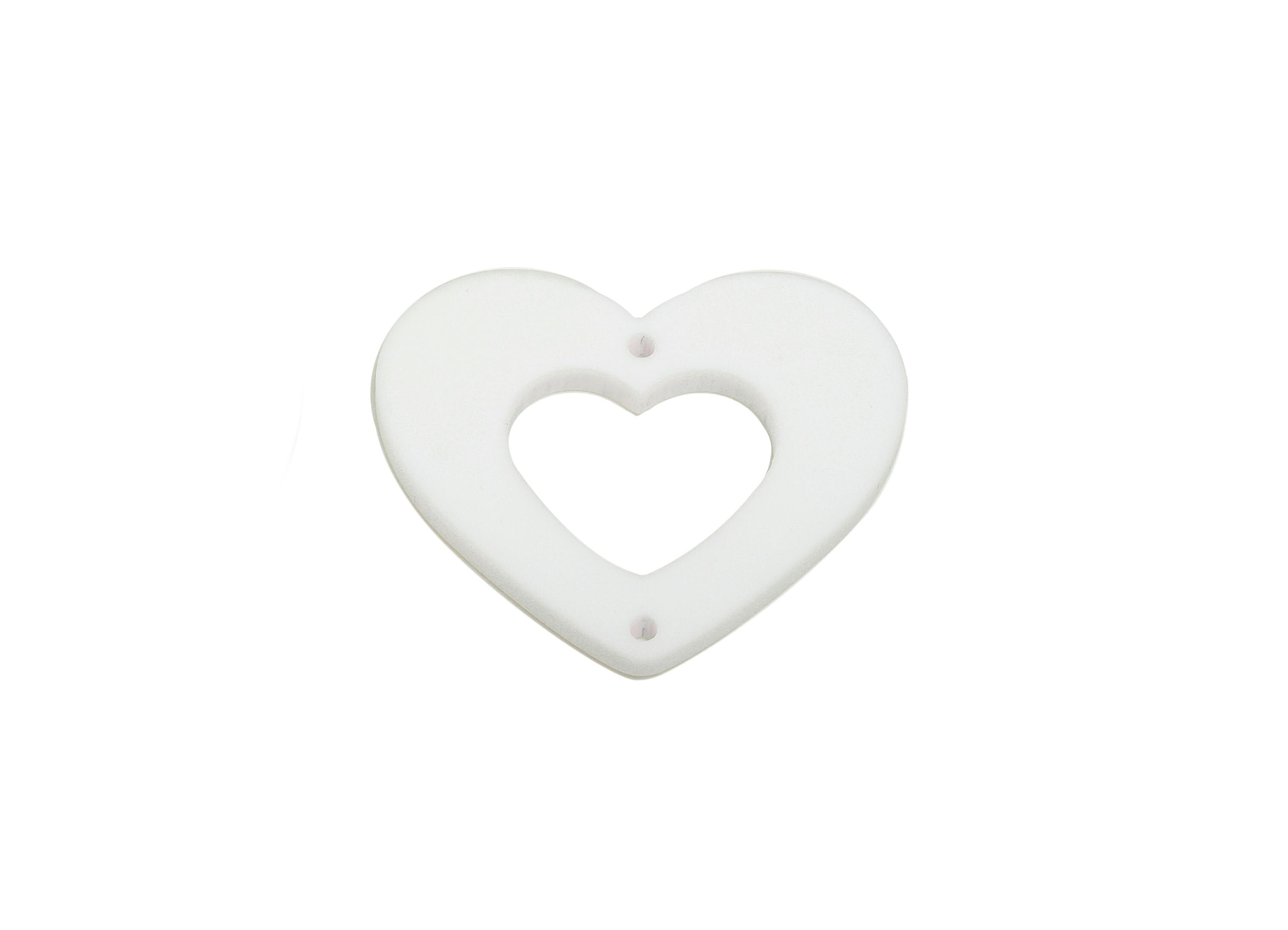 Acrylic White Heart Connector - Matte Heart Charm - DIY Lightweight Flat Cut-out Craft Piece - Color Code:A1053 - 34x29x3mm-AC3668-A1053 - DOMEDBAZAAR
