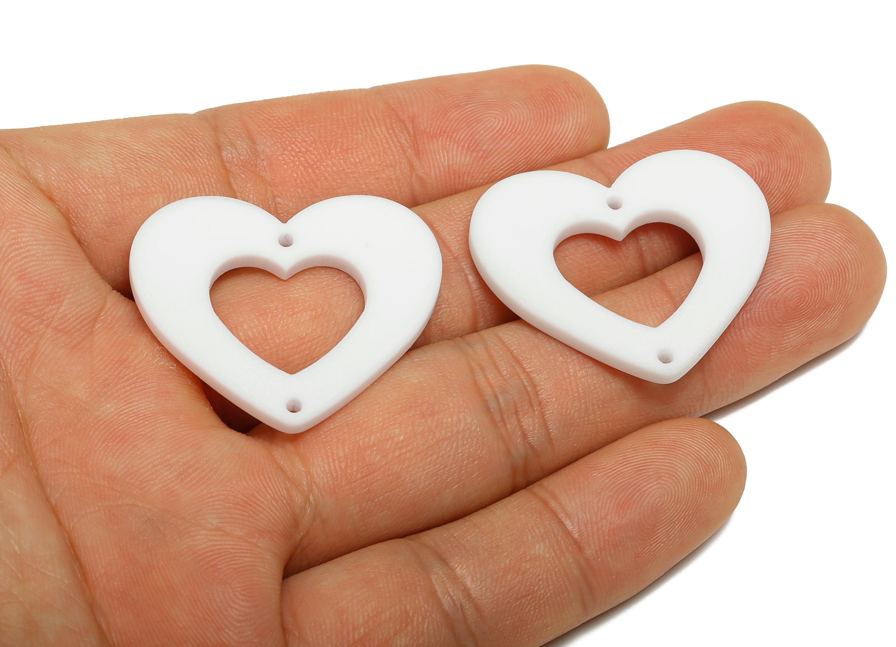Acrylic White Heart Connector - Matte Heart Charm - DIY Lightweight Flat Cut-out Craft Piece - Color Code:A1053 - 34x29x3mm-AC3668-A1053 - DOMEDBAZAAR