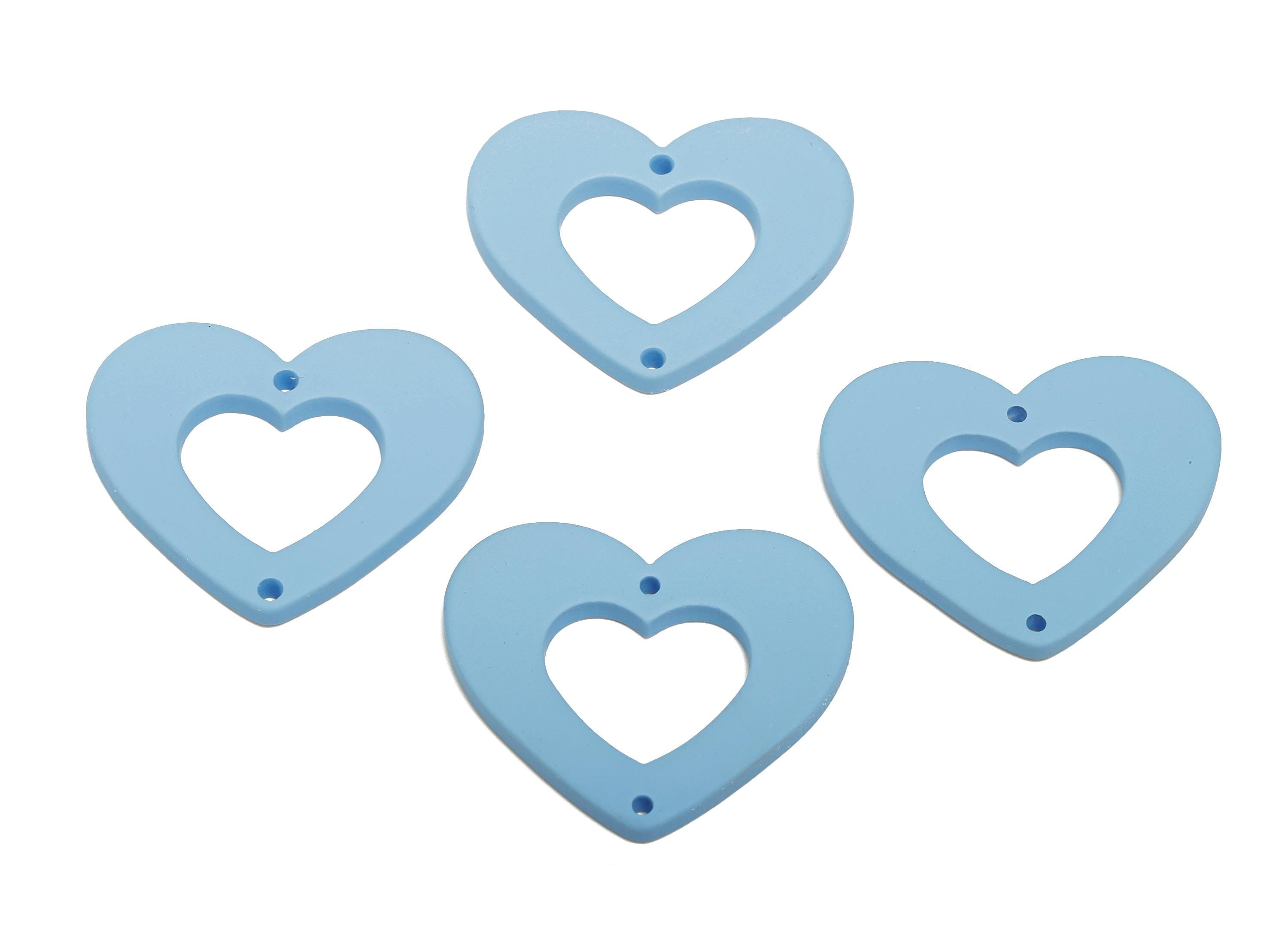 Acrylic Blue Heart Connector - Matte Heart Charm - DIY Lightweight Flat Cut-out Craft Piece - Color Code:A1059 - 34x29x3mm-AC3668-A1059 - DOMEDBAZAAR