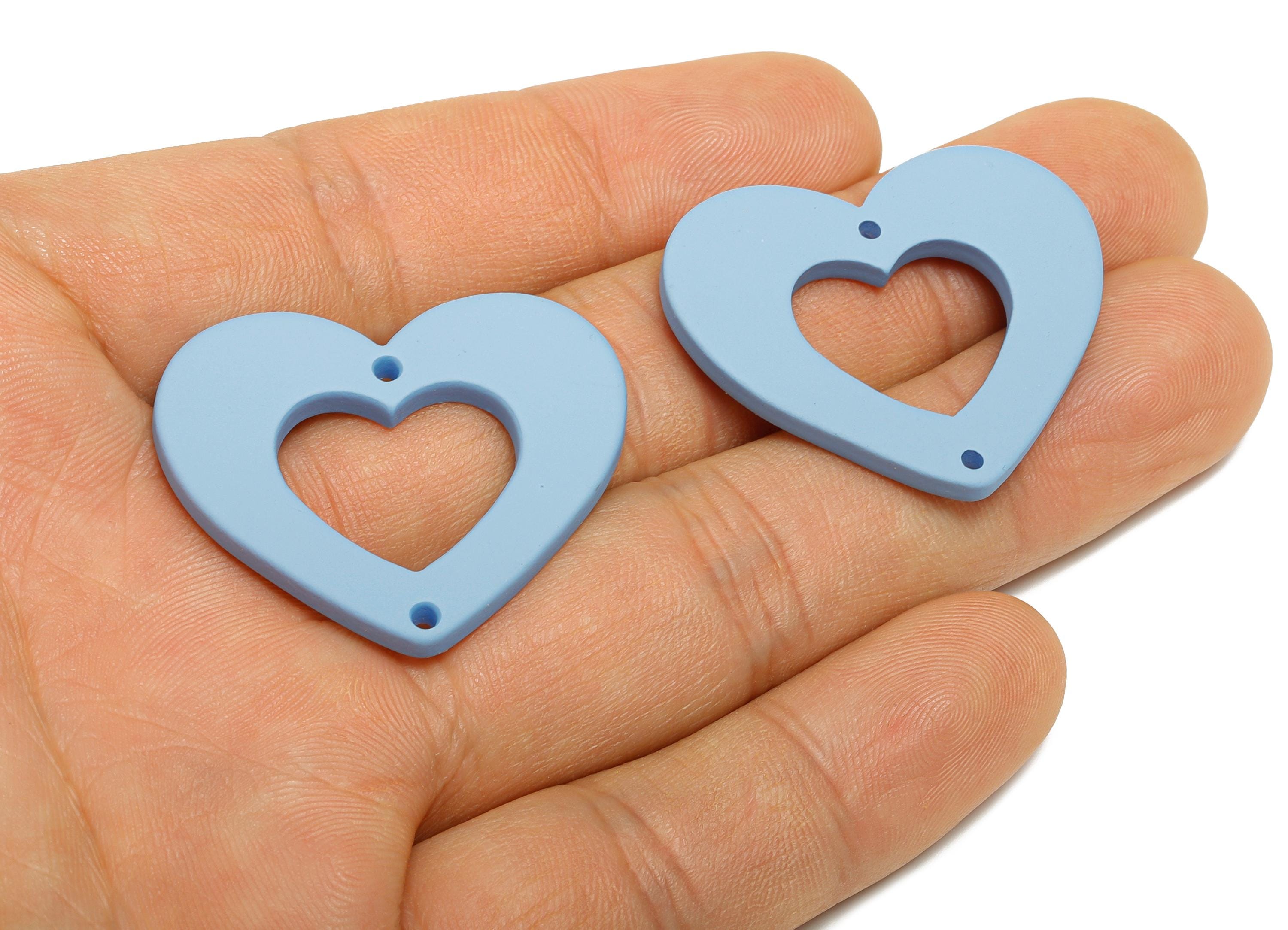 Acrylic Blue Heart Connector - Matte Heart Charm - DIY Lightweight Flat Cut-out Craft Piece - Color Code:A1059 - 34x29x3mm-AC3668-A1059 - DOMEDBAZAAR