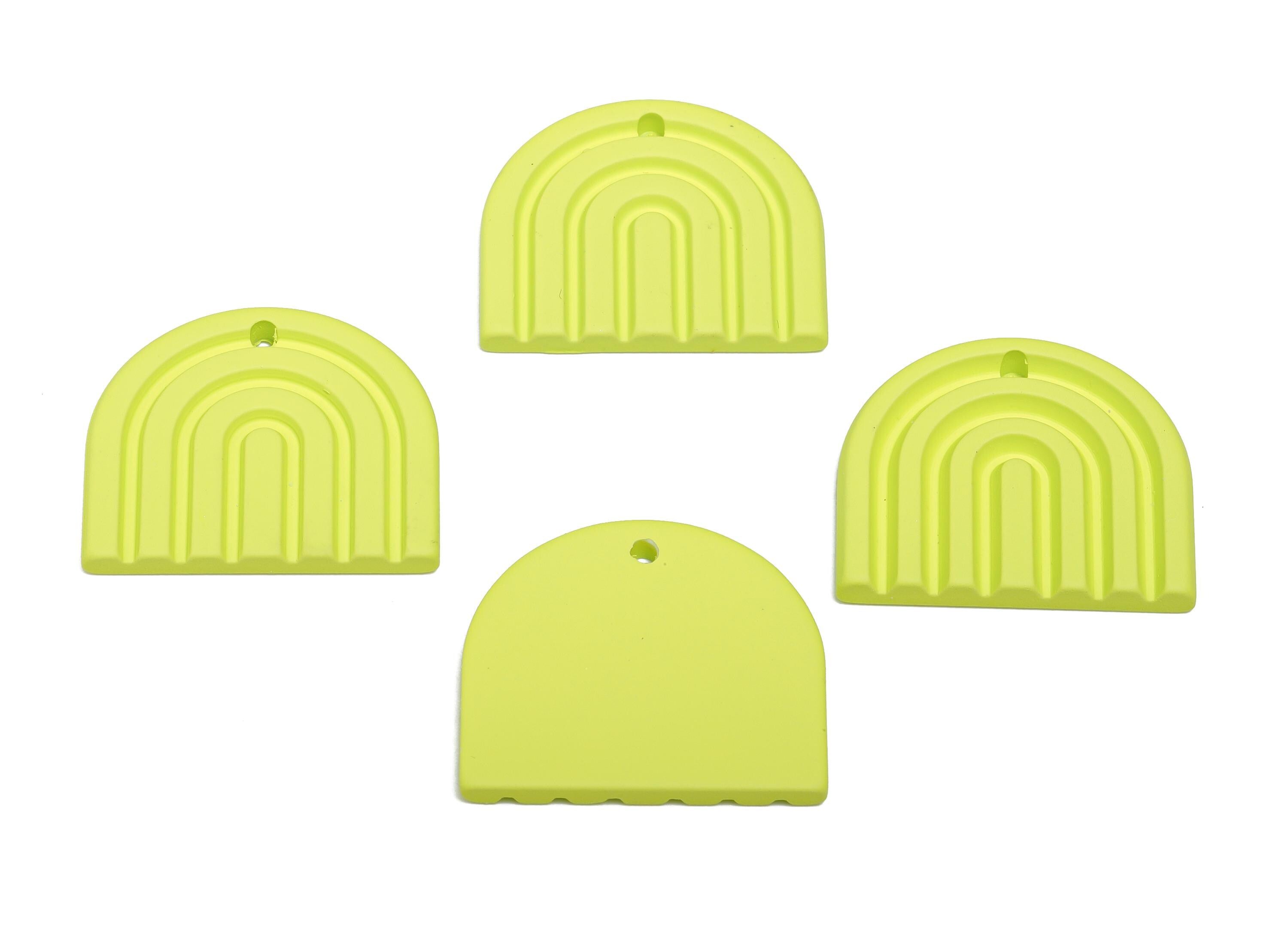 Acrylic Rainbow Earring Charm - Matte Green Domed Geometric Pendant - DIY Jewelry Supply - Color Code: A1058 - 28x24.7x3mm - AC3664-A1058 - DOMEDBAZAAR