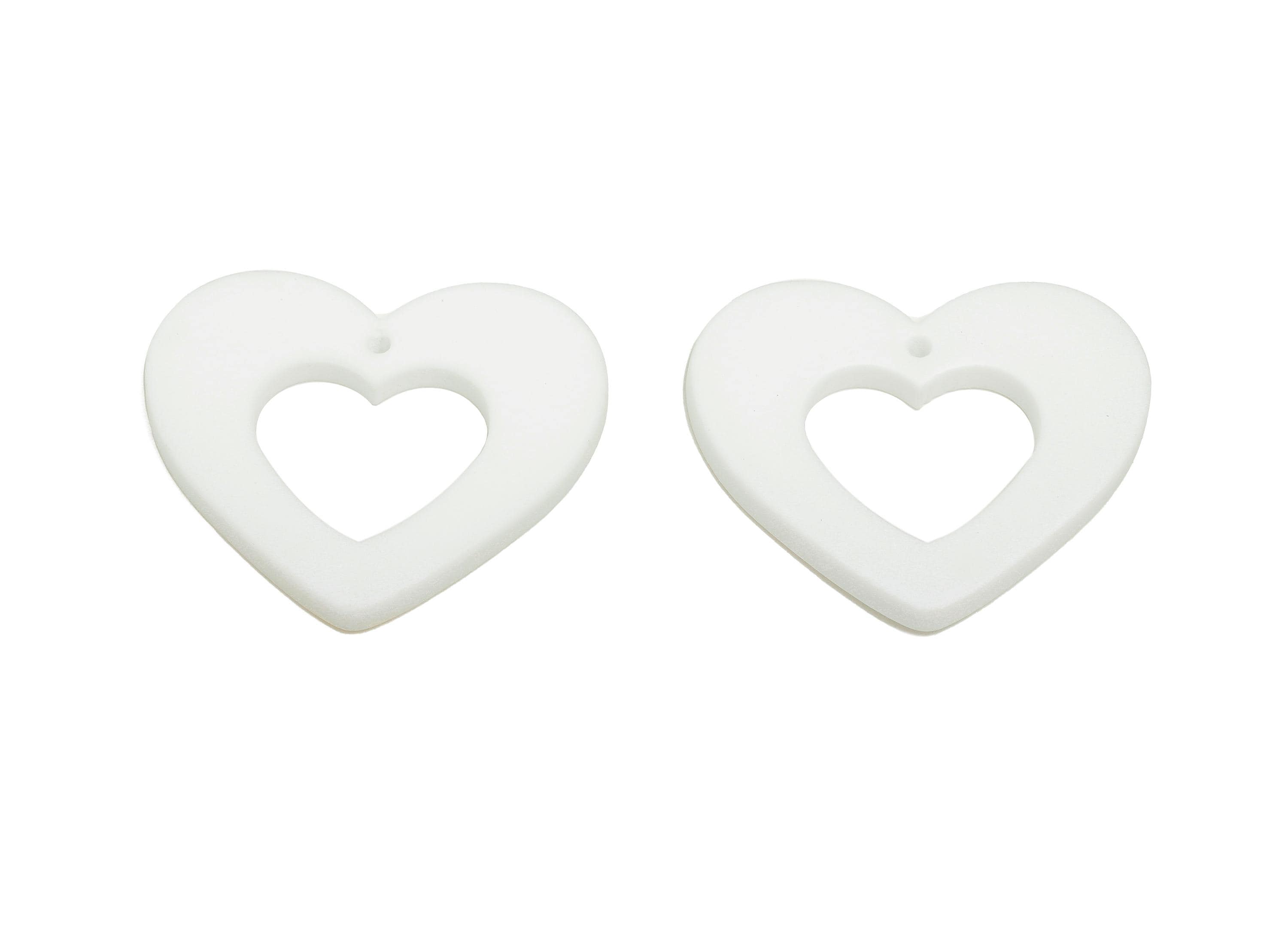 Acrylic Heart Earring Charm - Matte White Heart Charm - Lightweight Flat Heart Cut-out Charm - Color Code: A1053 - 34x29x3mm - AC3667-A1053 - DOMEDBAZAAR