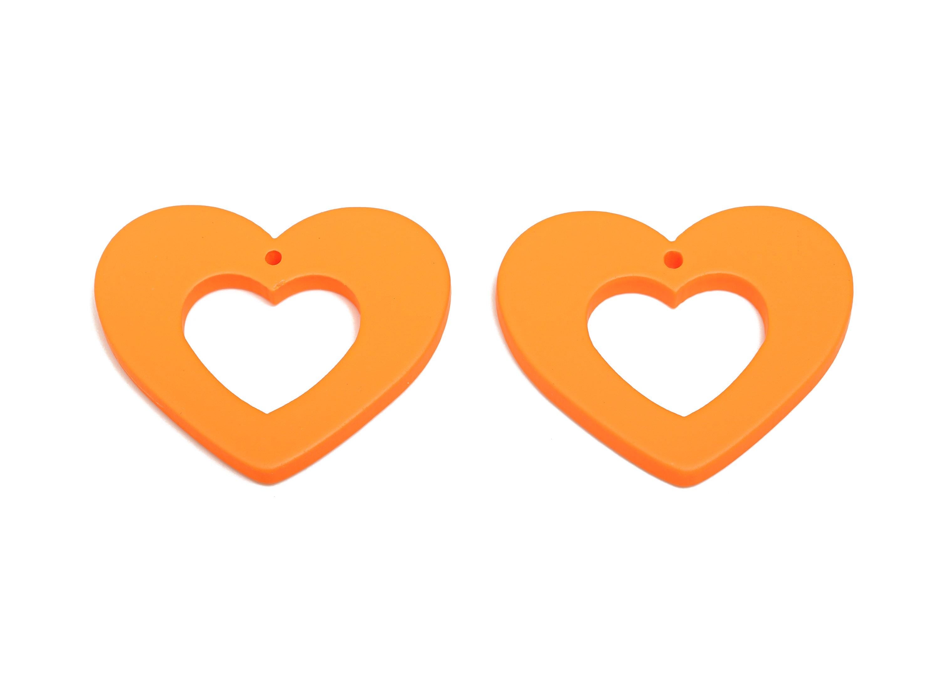 Acrylic Heart Earring Charm - Matte Orange Heart Charm - Lightweight Flat Heart Cut-out Charm - Color Code: A1056 - 34x29x3mm - AC3667-A1056 - DOMEDBAZAAR