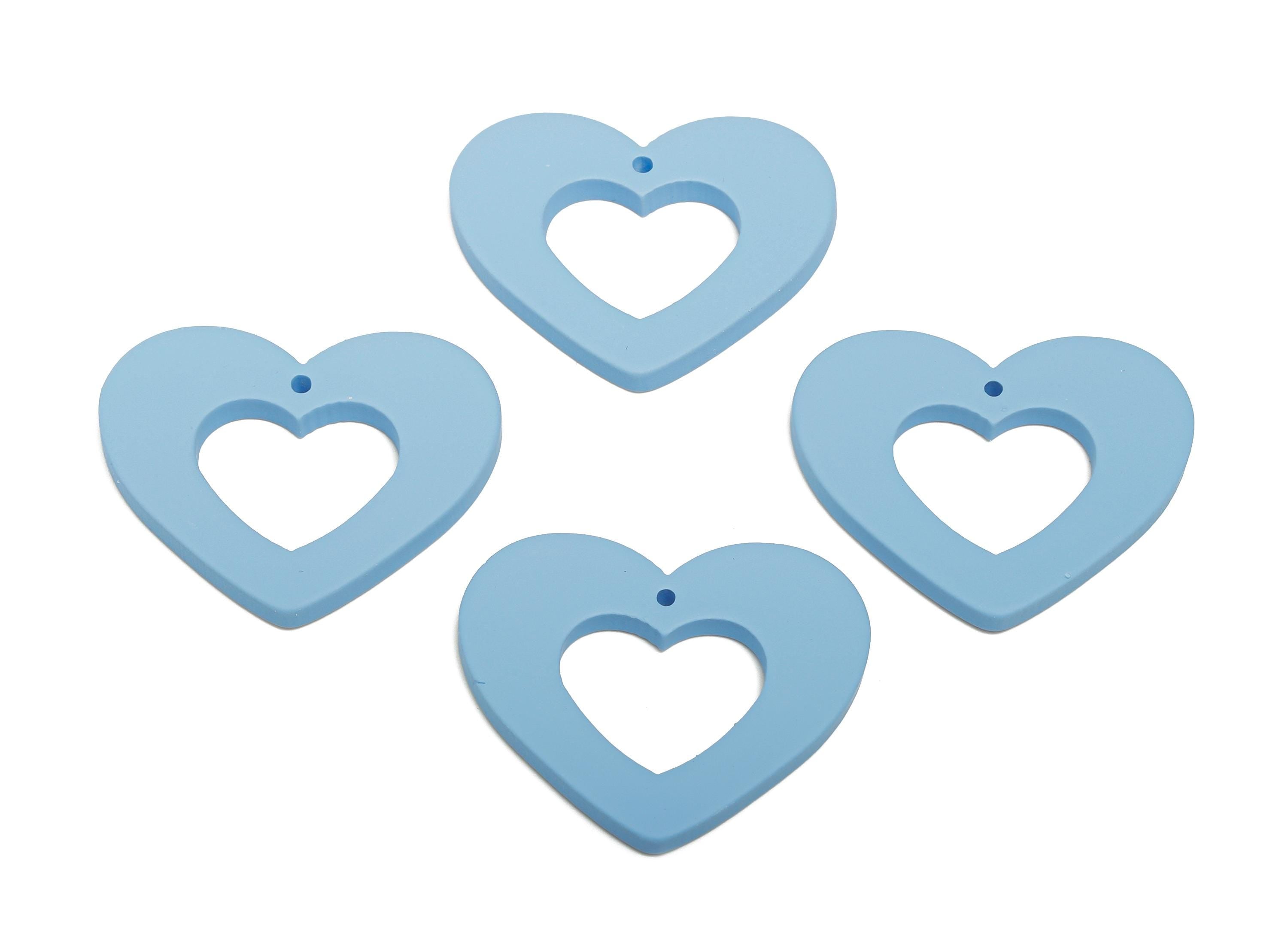 Acrylic Heart Earring Charm - Matte Blue Heart Charm - Lightweight Flat Heart Cut-out Charm - Color Code: A1059 - 34x29x3mm - AC3667-A1059 - DOMEDBAZAAR