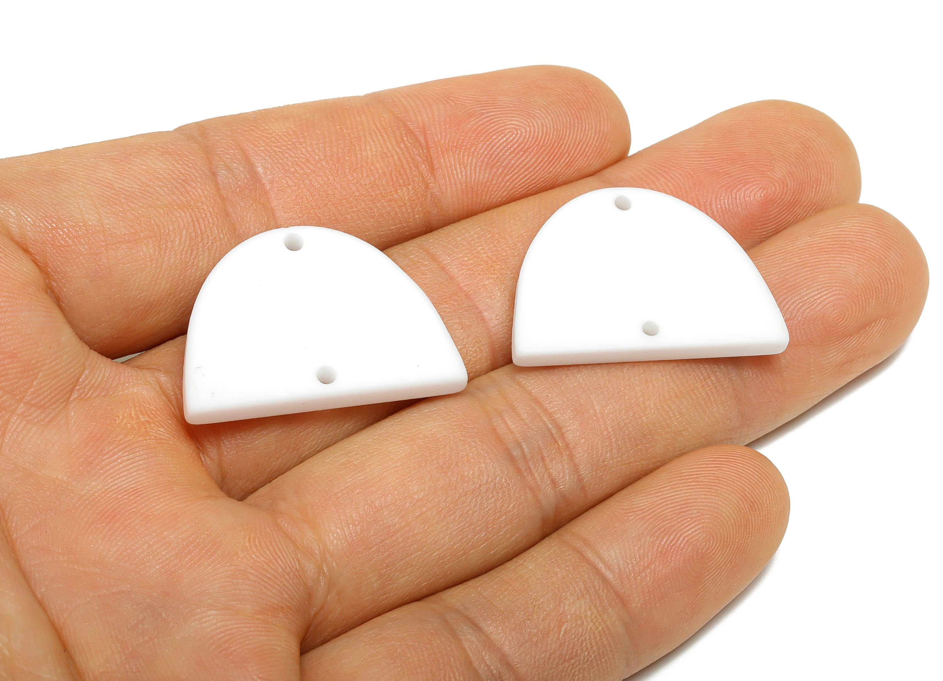 Acrylic Domed Earring Connector - Matte White Half Round Charms - 2 Holes Geometric Jewelry - Color Code: A1053 - 27.7x19x3mm - AC3660-A1053 - DOMEDBAZAAR