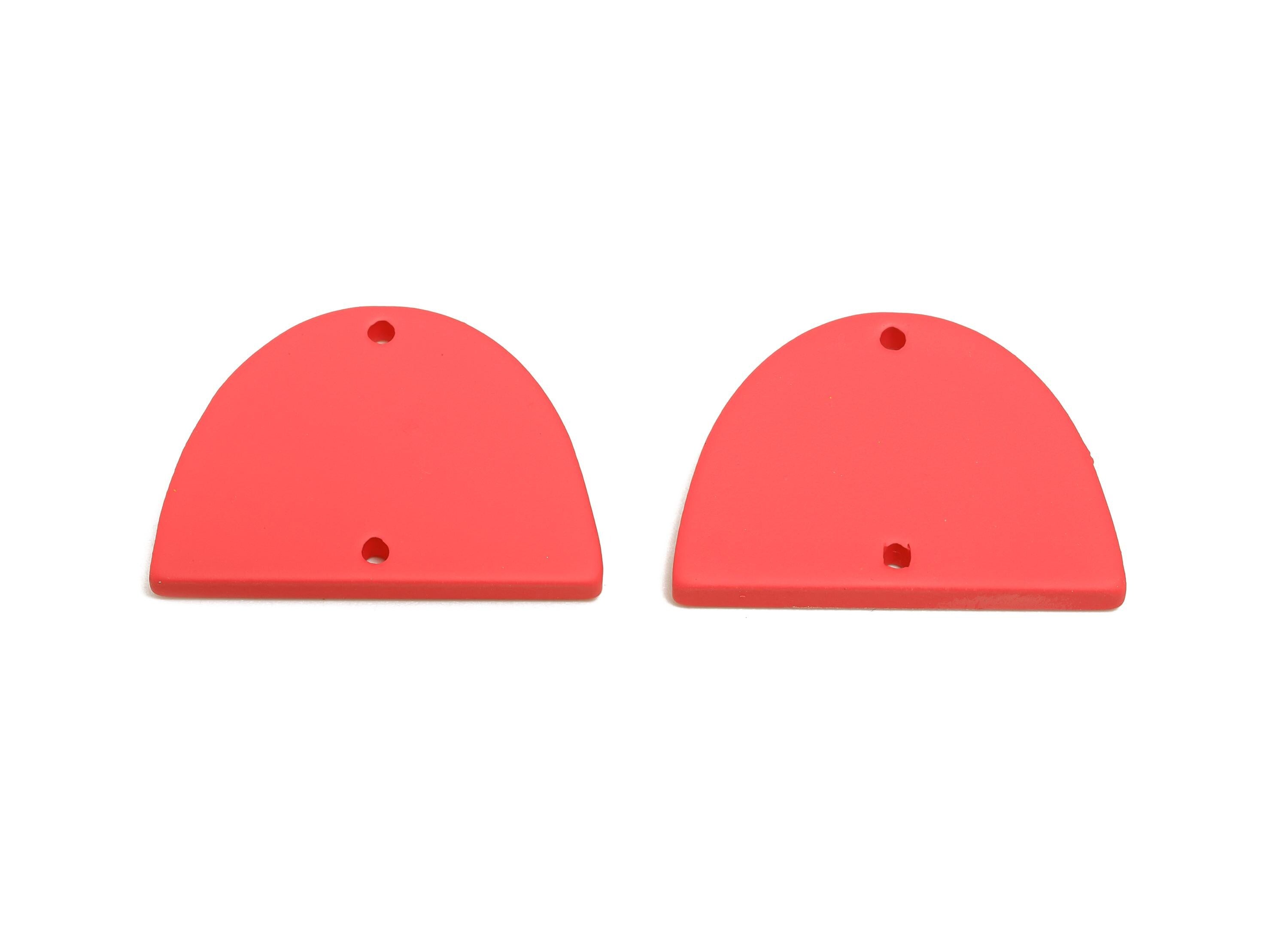 Acrylic Domed Earring Connector - Matte Red Half Round Charms - 2 Holes Geometric Jewelry - Color Code: A1055 - 27.7x19x3mm - AC3660-A1055 - DOMEDBAZAAR