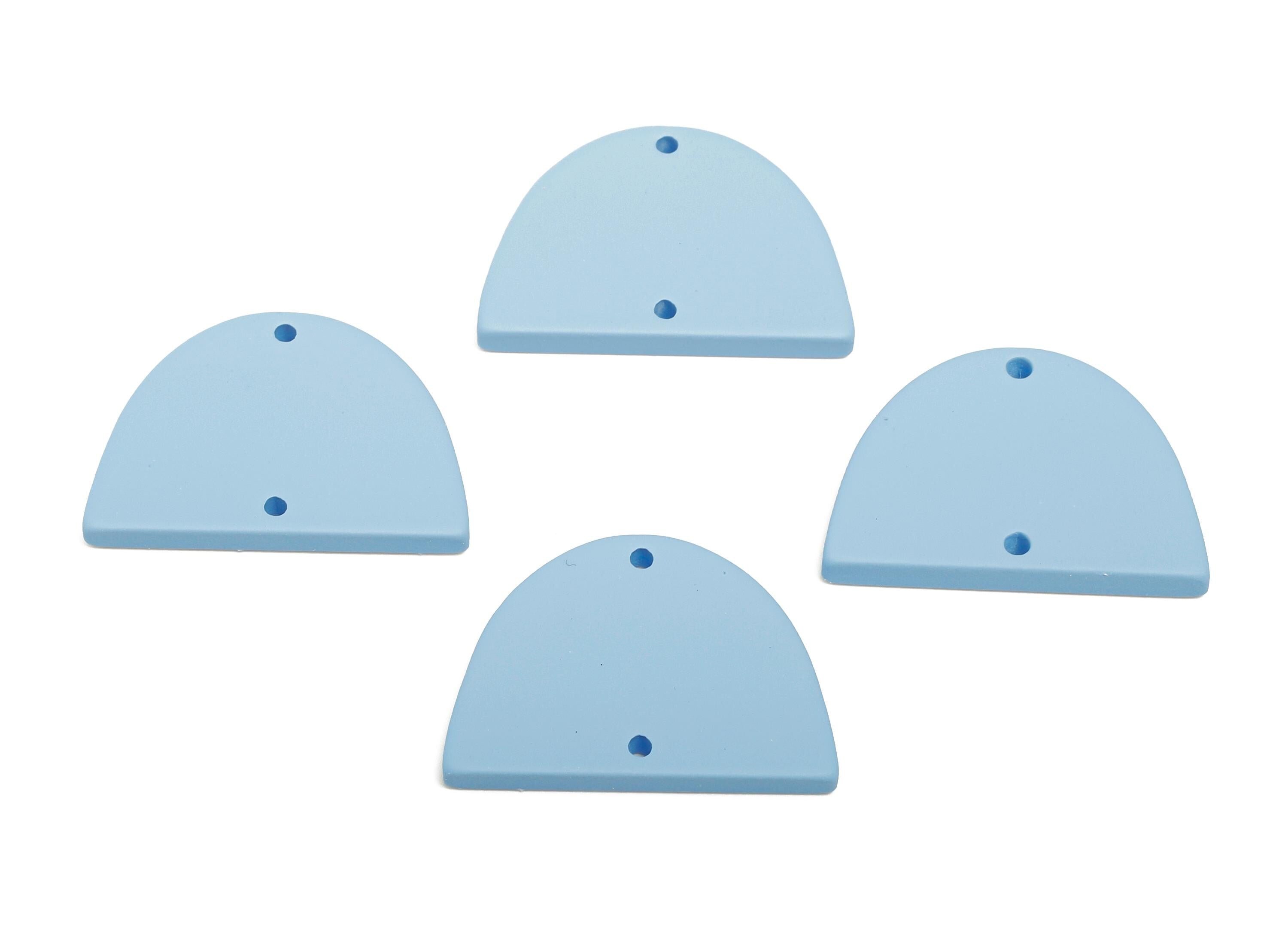 Acrylic Domed Earring Connector - Matte Blue Half Round Charm - 2 Holes Geometric Jewelry - Color Code: A1059 - 27.7x19x3mm - AC3660-A1059 - DOMEDBAZAAR