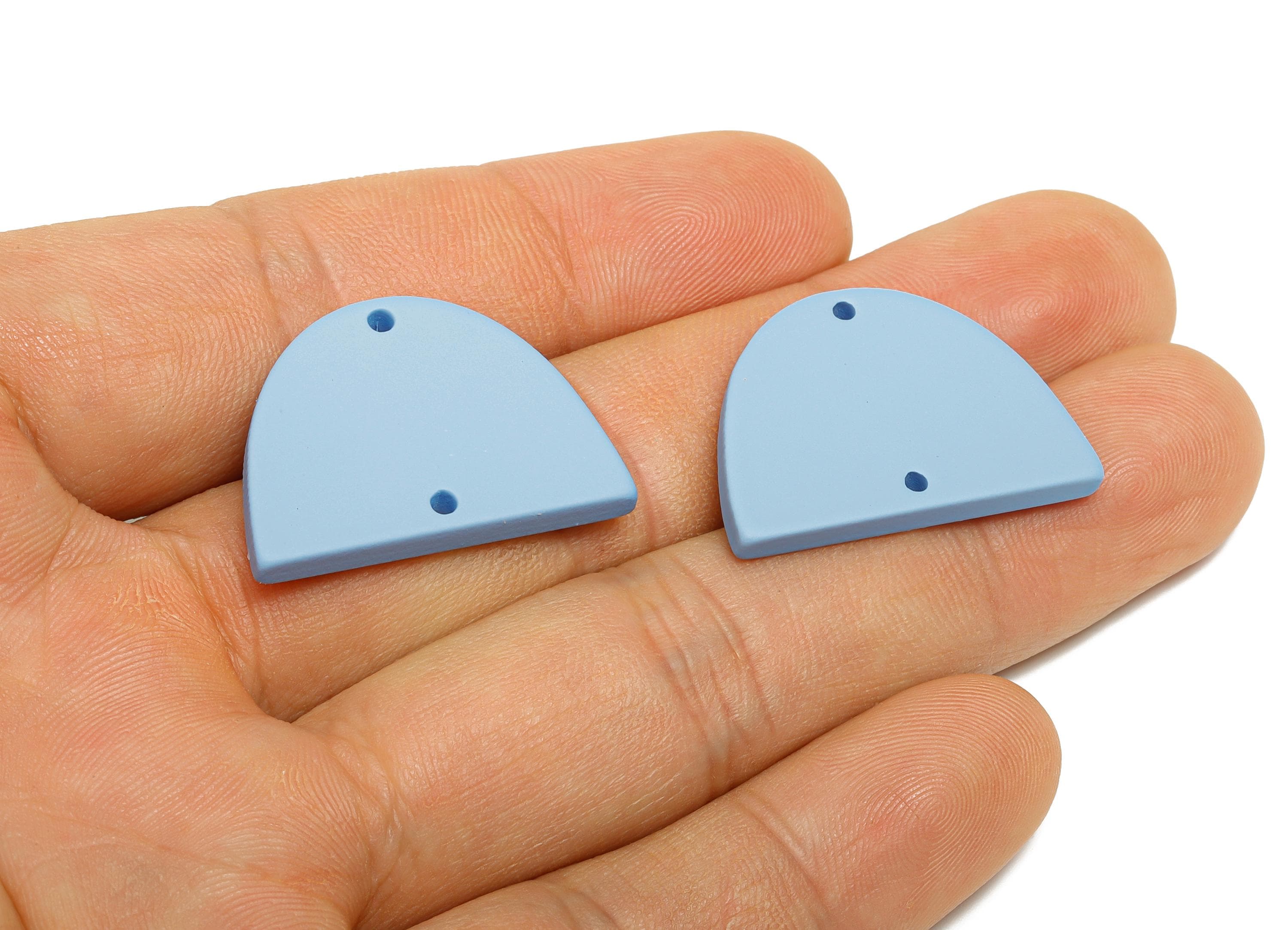Acrylic Domed Earring Connector - Matte Blue Half Round Charm - 2 Holes Geometric Jewelry - Color Code: A1059 - 27.7x19x3mm - AC3660-A1059 - DOMEDBAZAAR