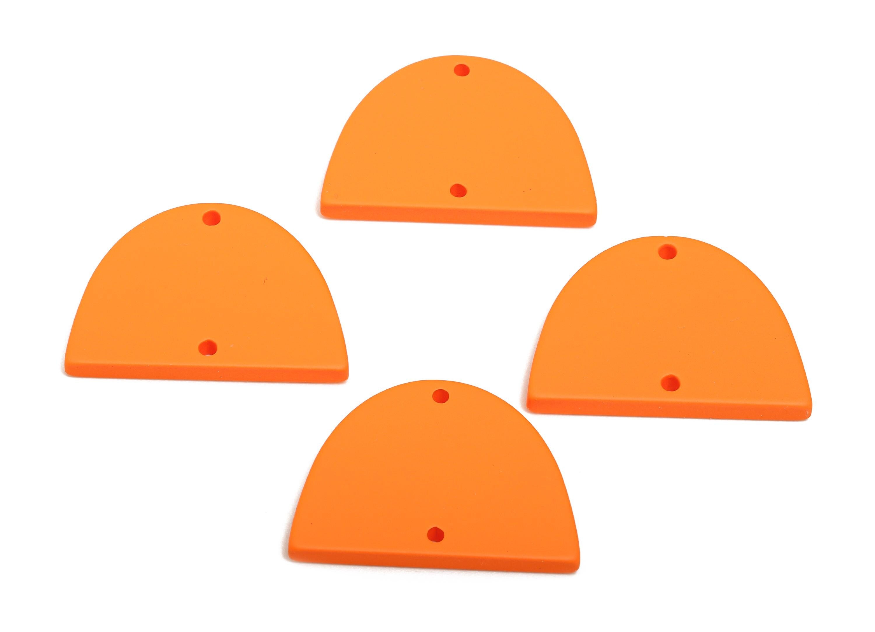 Acrylic Domed Earring Connector - Matte Orange Half Round Charm - 2 Holes Geometric Jewelry - Color Code: A1056 - 27.7x19x3mm - AC3660-A1056 - DOMEDBAZAAR