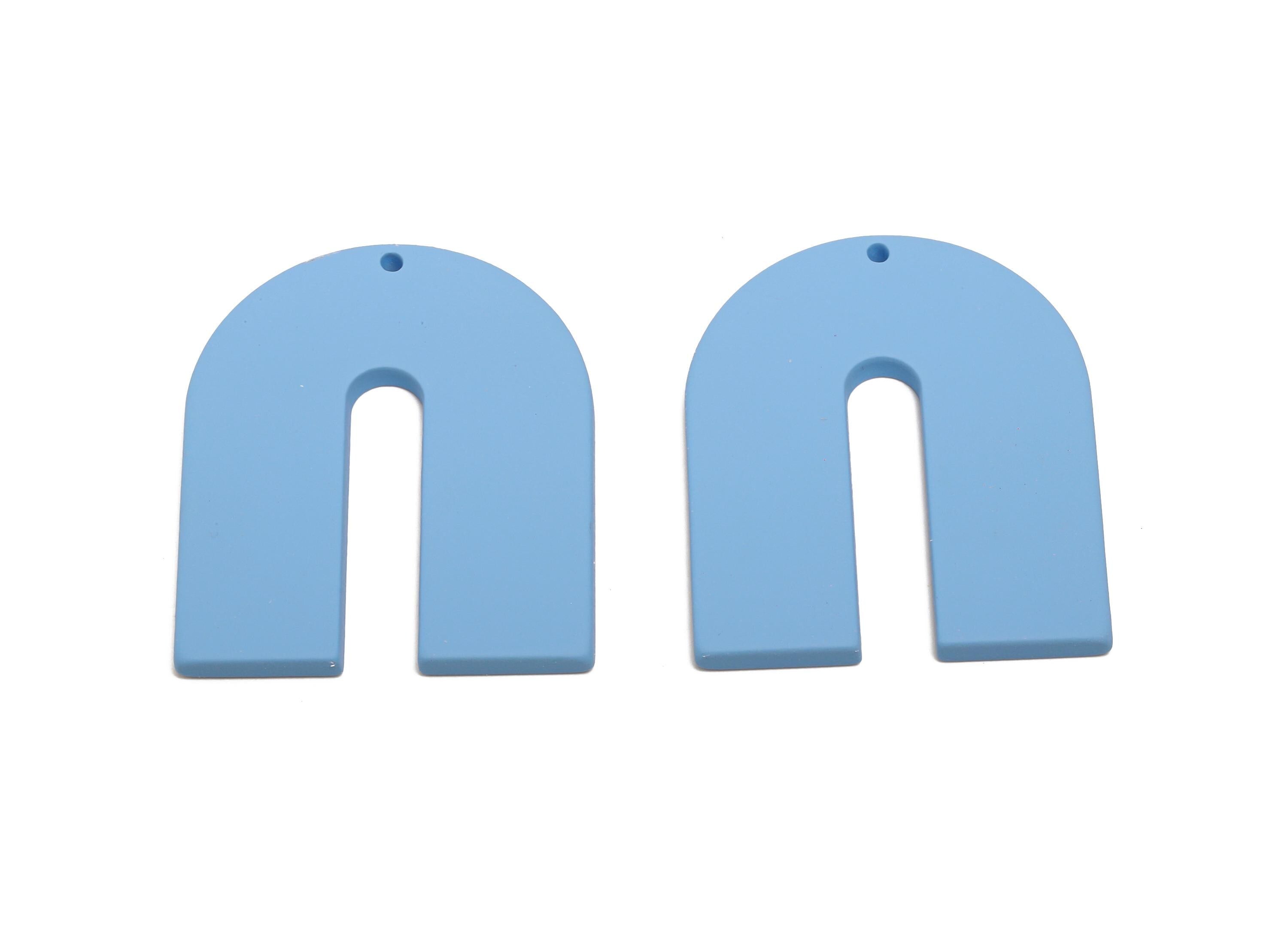 Acrylic Horseshoe Earring Charm - Matte Blue U Shape Geometric Pendant - Jewelry Making - Color Code: A1059 - 40.7x33.6x3mm - AC3662-A1059 - DOMEDBAZAAR