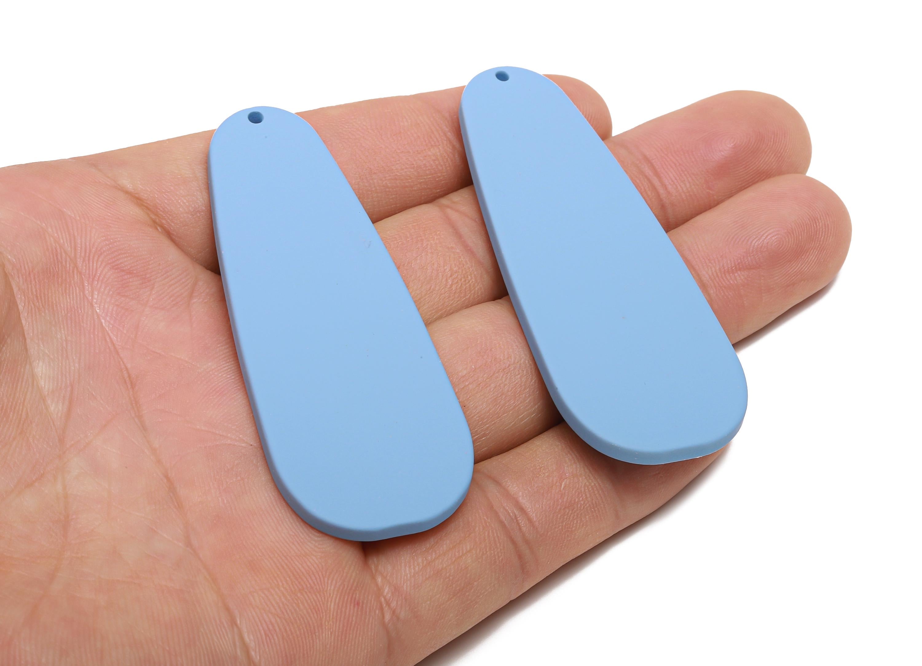 Acrylic Teardrop Earring Charm - Matte Blue Long Drop Geometric Pendant - Jewelry Supplies - Color Code: A1059 - 66x25x3mm - AC3663-A1059 - DOMEDBAZAAR