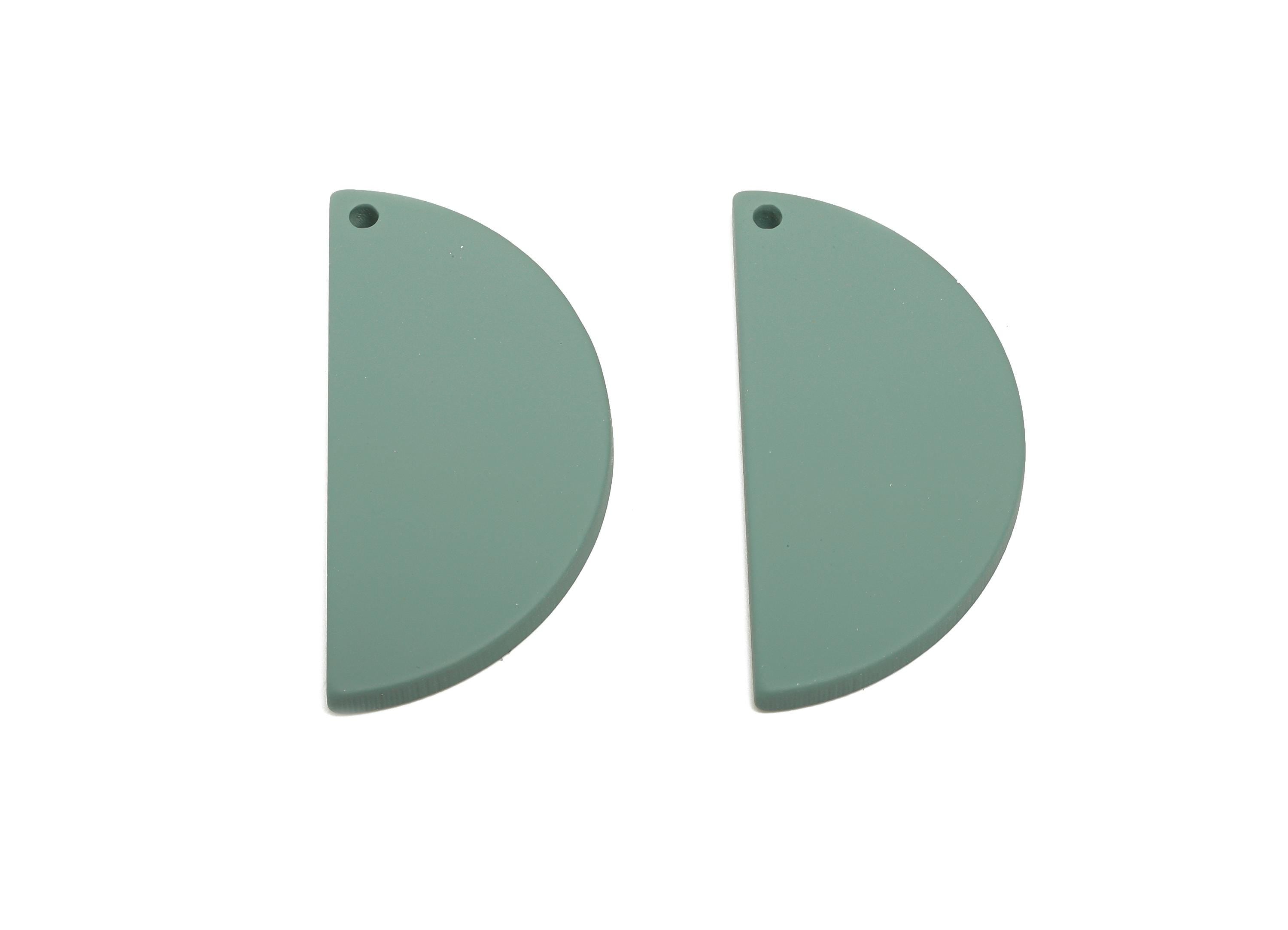 Acrylic Half Circle Pendant - Olive Green Matte Geometric Charm - Lightweight Craft Accessory - Color Code: A1063 - 38x18x2mm - AC3671-A1063 - DOMEDBAZAAR