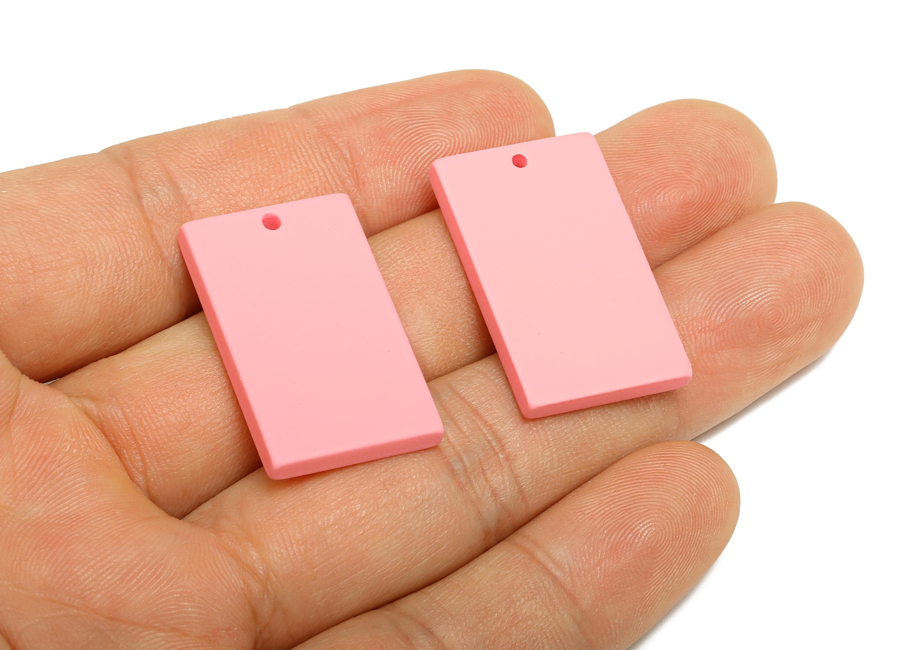Acrylic Rectangle Earring Charm - Matte Pink Rectangle Geometric Pendant - Jewelry Making - Color Code: A1065 - 29.7x15.8x3mm - AC3677-A1065 - DOMEDBAZAAR