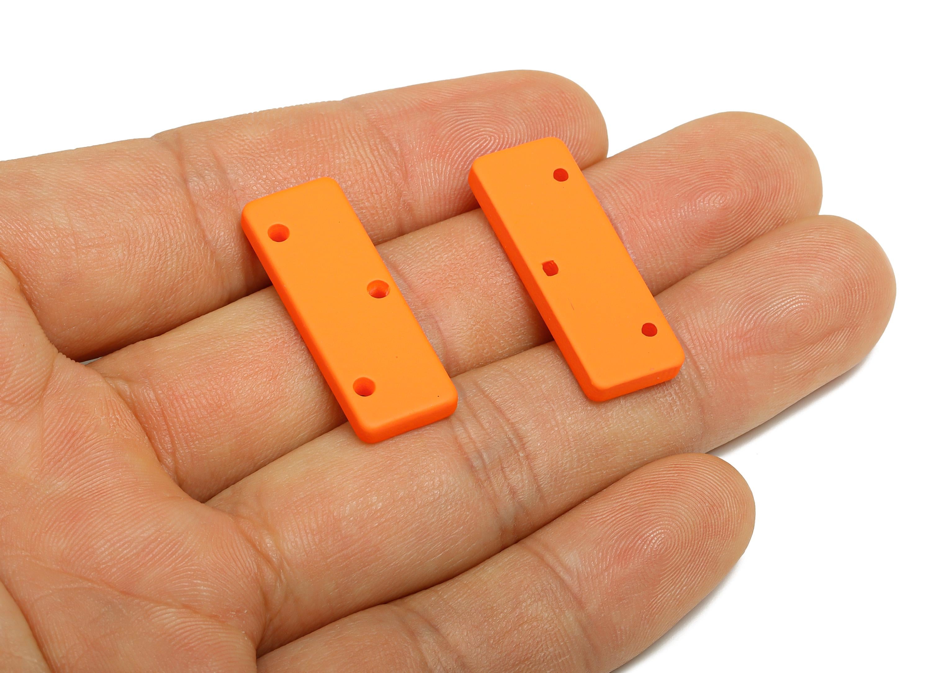 Acrylic Rectangle Earring Connector - Matte Orange Rectangle Charm - 3 Holes Geometric Jewelry - Color Code:A1056 - 29x10x3mm - AC3655-A1056 - DOMEDBAZAAR