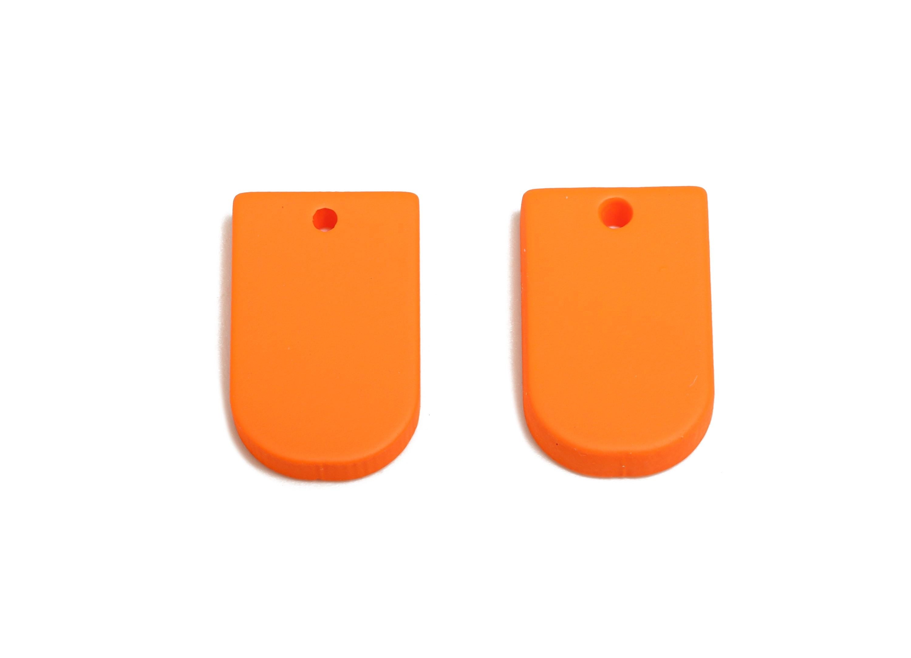 Acrylic Long D Shape Earring Charm - Matte Orange Geometric Pendant - Jewelry Making - Color Code: A1056 - 19.92x12.1x3mm - AC3656-A1056 - DOMEDBAZAAR