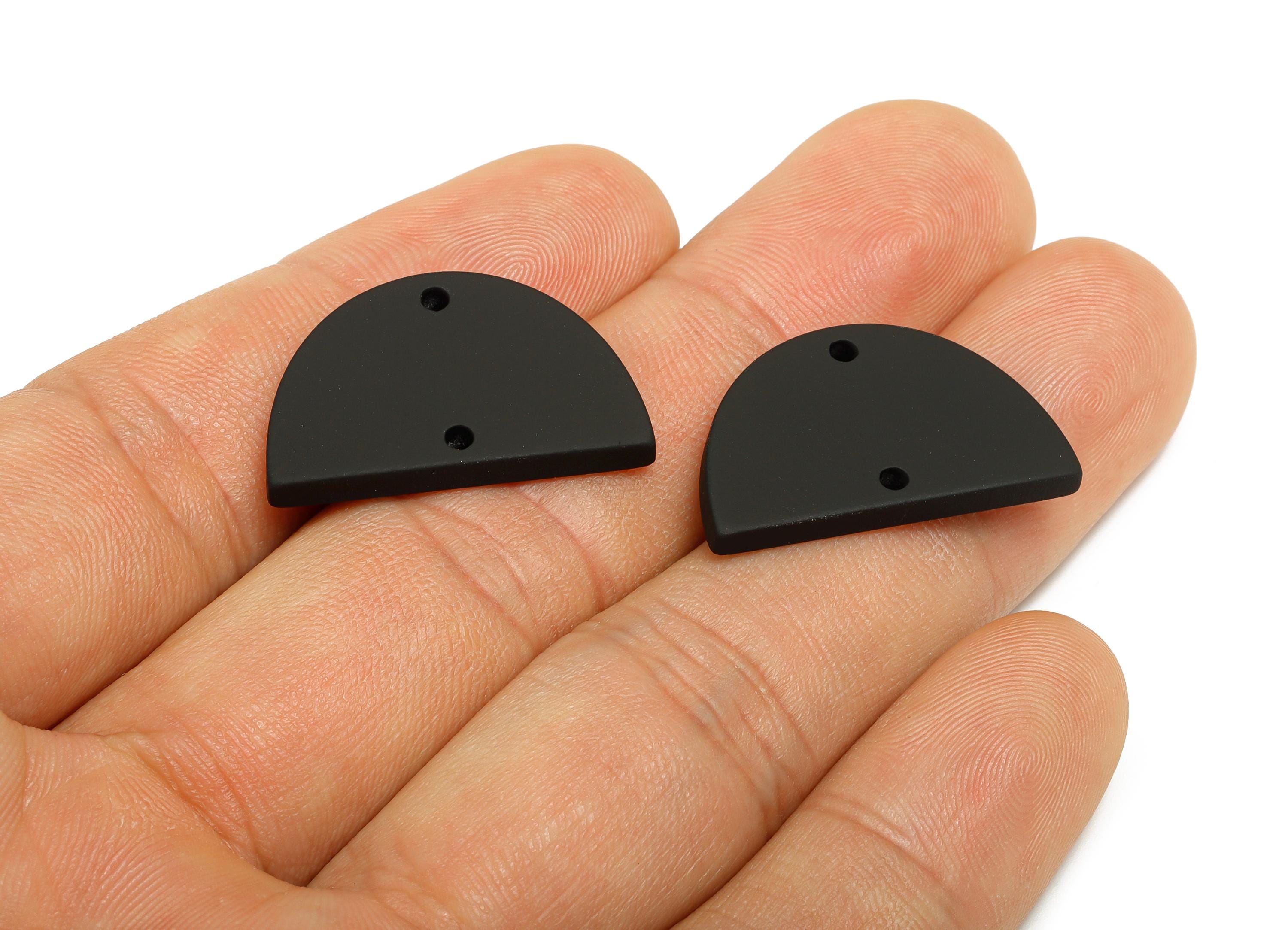Acrylic Semicircle Earring Connector - Matte Black Half Moon Charm - 2 Holes Geometric Jewelry - Color Code: A1052 - 25x15x2mm- AC3659-A1052 - DOMEDBAZAAR