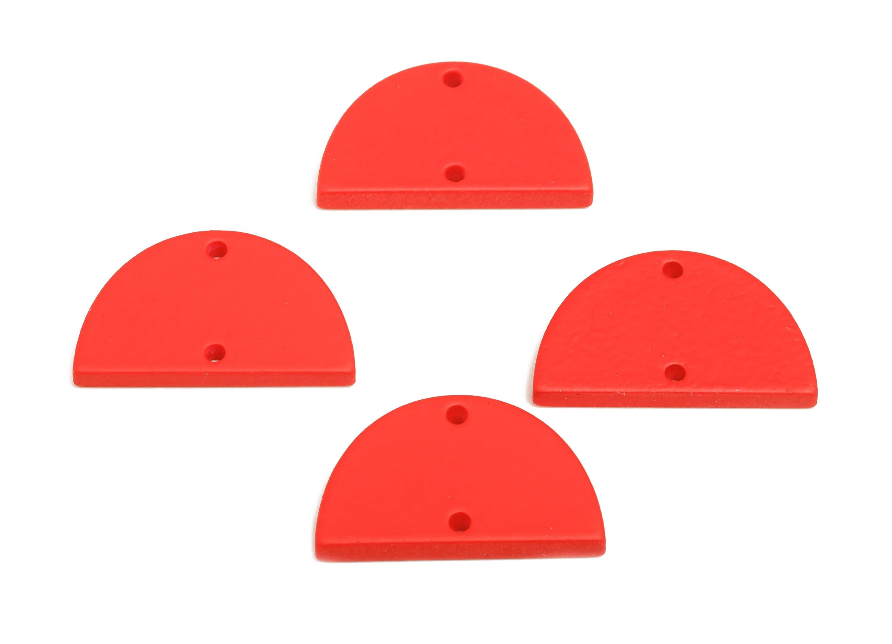 Acrylic Semicircle Earring Connector - Matte Red Half Moon Charm - 2 Holes Geometric Jewelry - Color Code: A1054 - 25x15x2mm-AC3659-A1054 - DOMEDBAZAAR